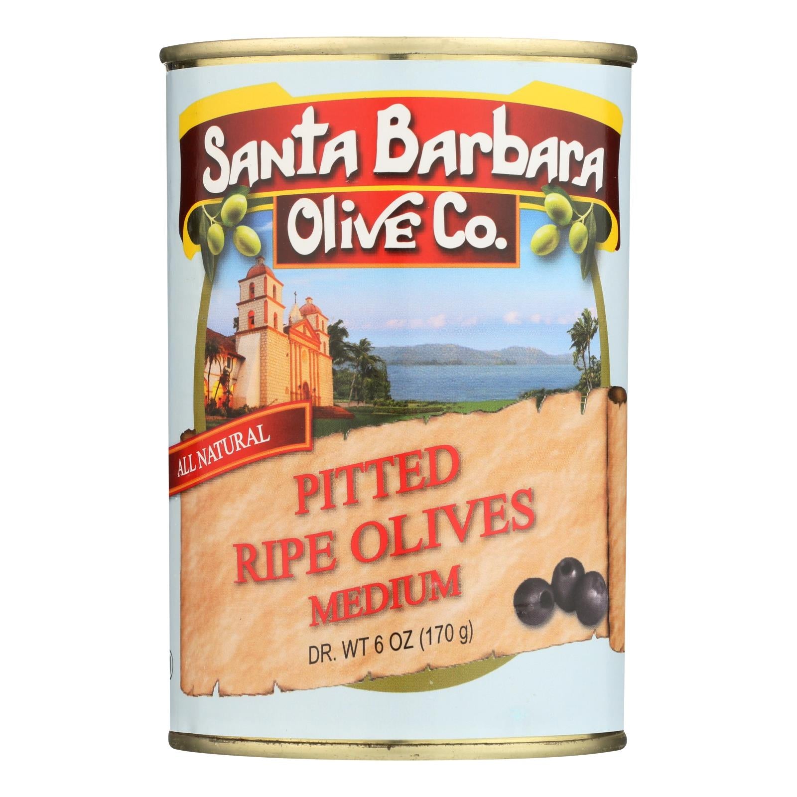 Santa Barbara California Ripe Olives - Medium Pitted - Case of 12 - 6 oz.