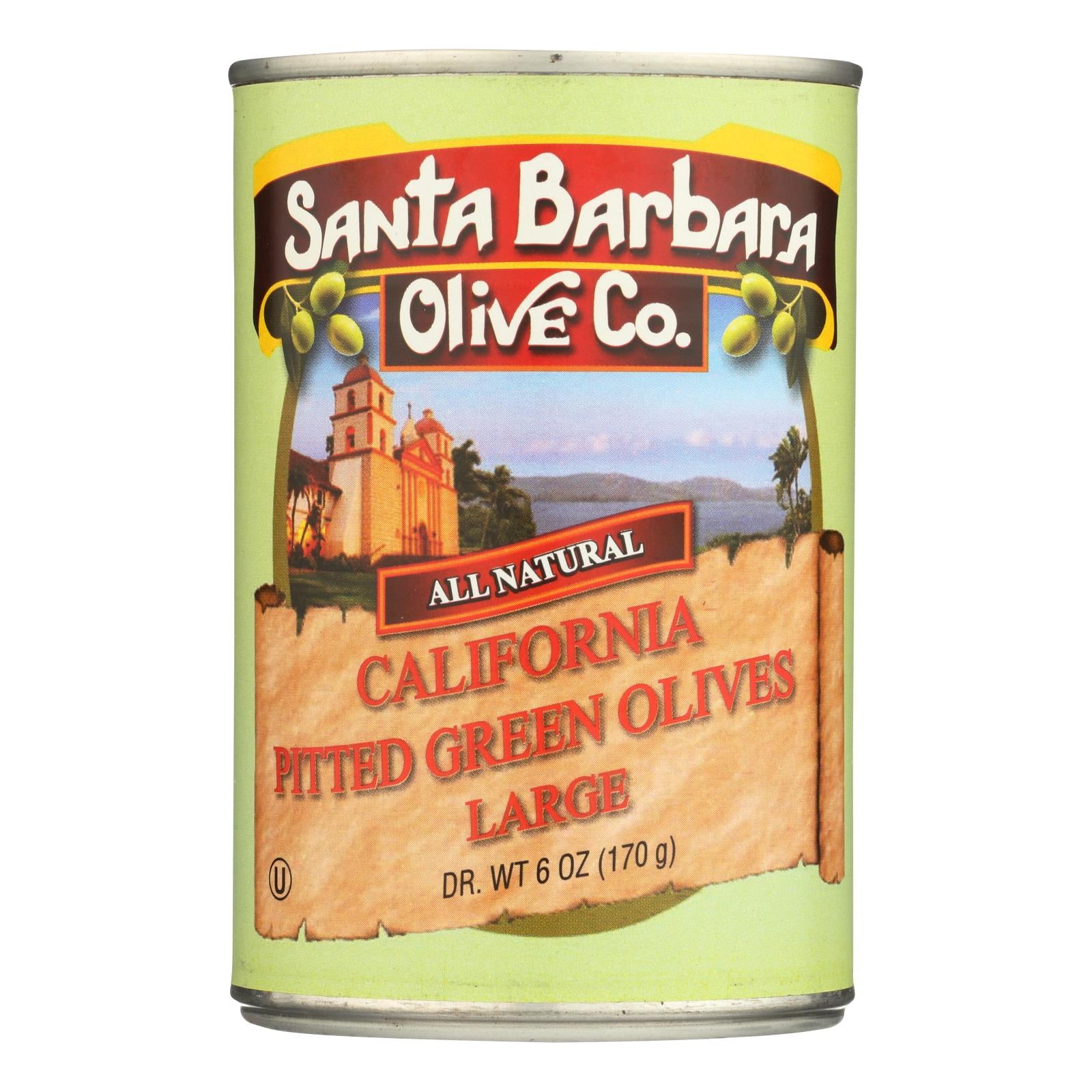 Santa Barbara California Green Olives - Pitted - Case Of 12 - 5.75 Oz.