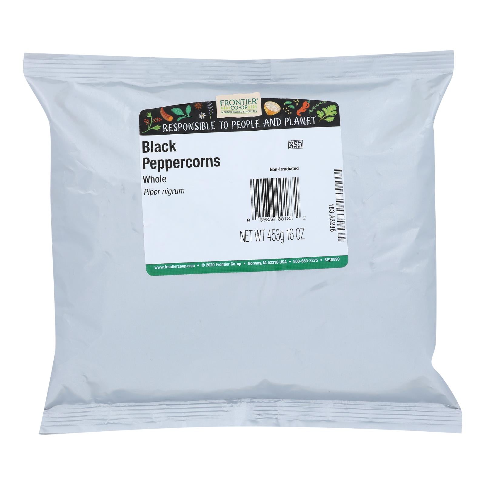 Frontier Herb Peppercorns Whole Black - Single Bulk Item - 1lb