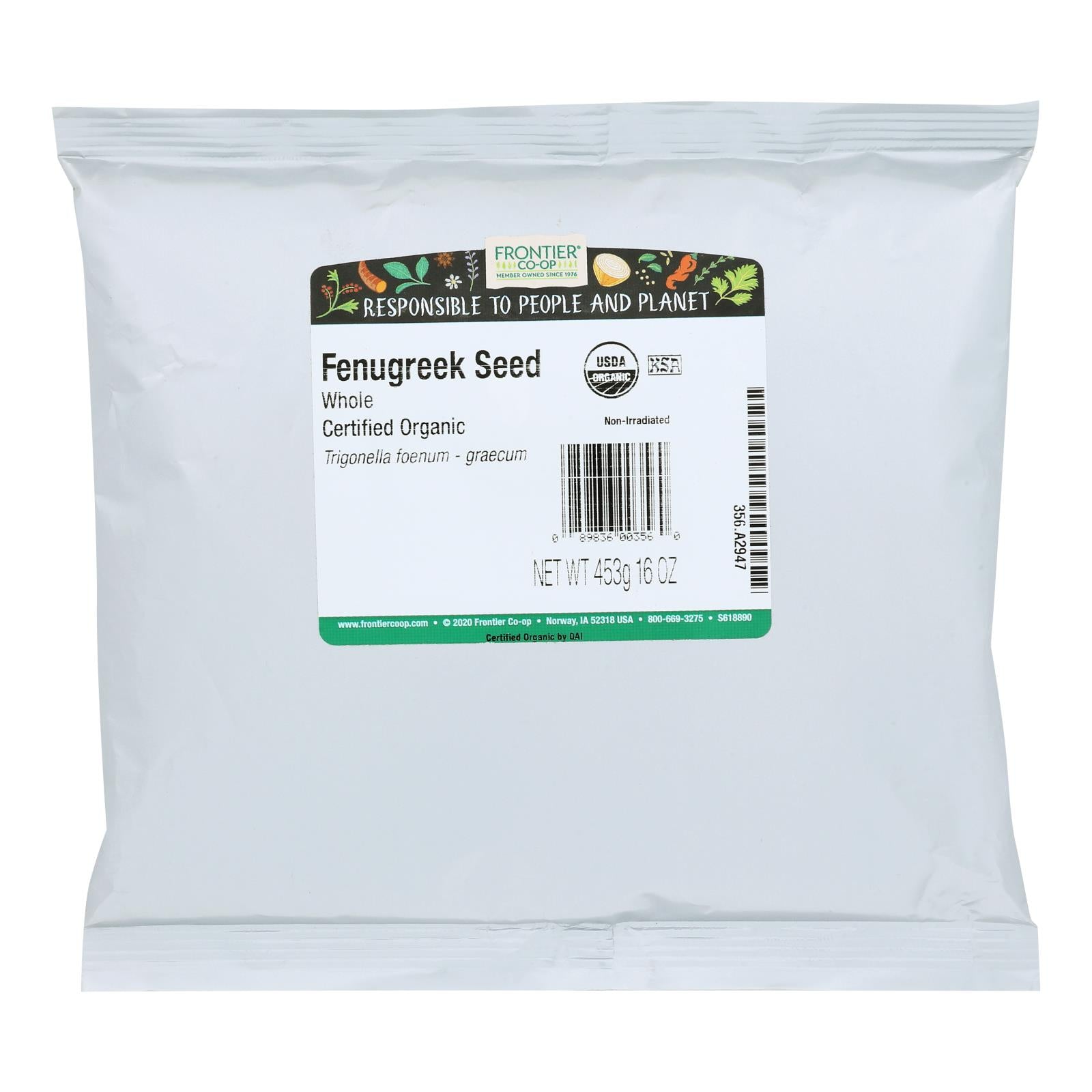 Frontier Herb Fenugreek Seed Organic Whole - Single Bulk Item - 1lb
