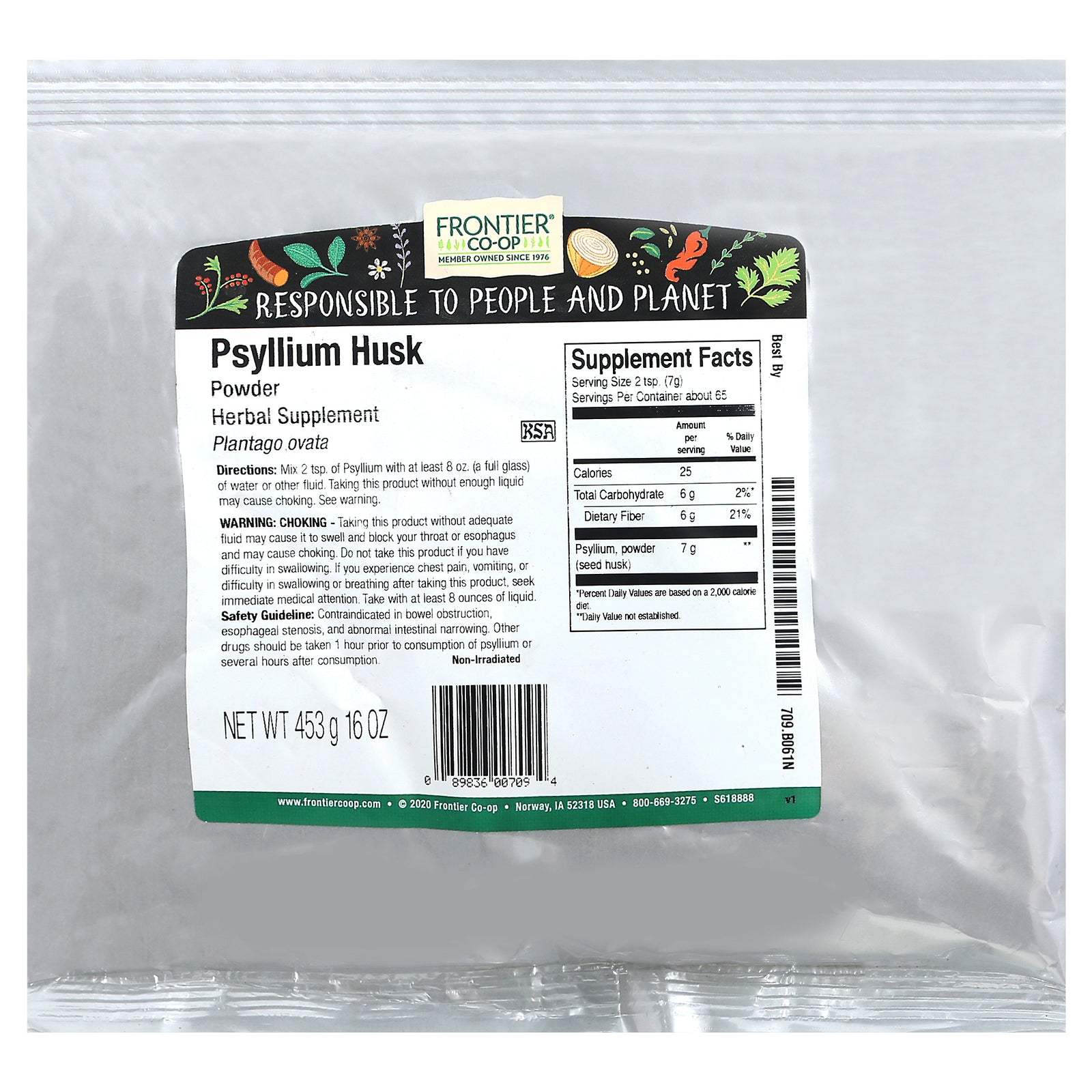 Frontier Herb Psyllium Seed Husk Powder - Single Bulk Item - 1lb