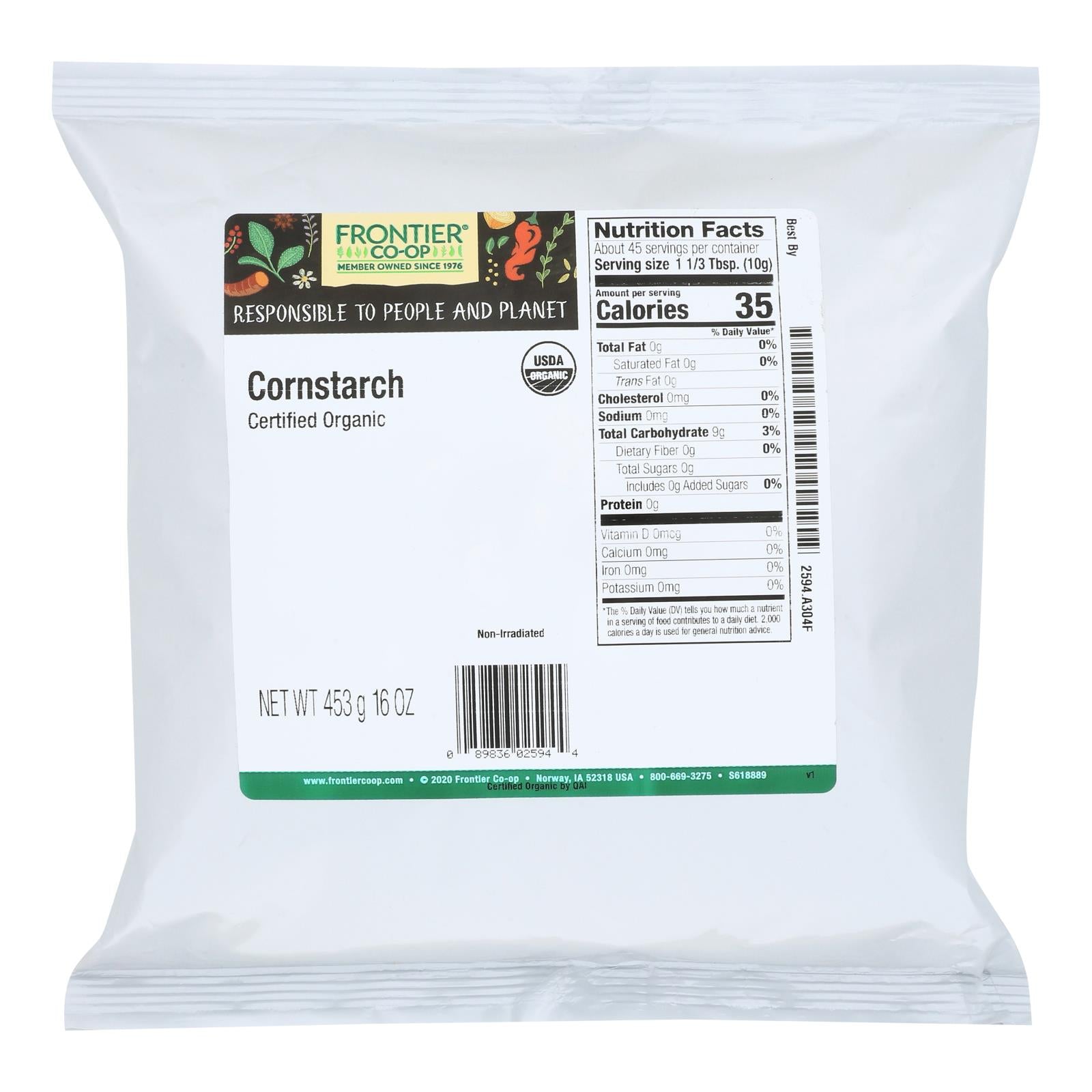 Frontier Herb Cornstarch Organic - Single Bulk Item - 1lb