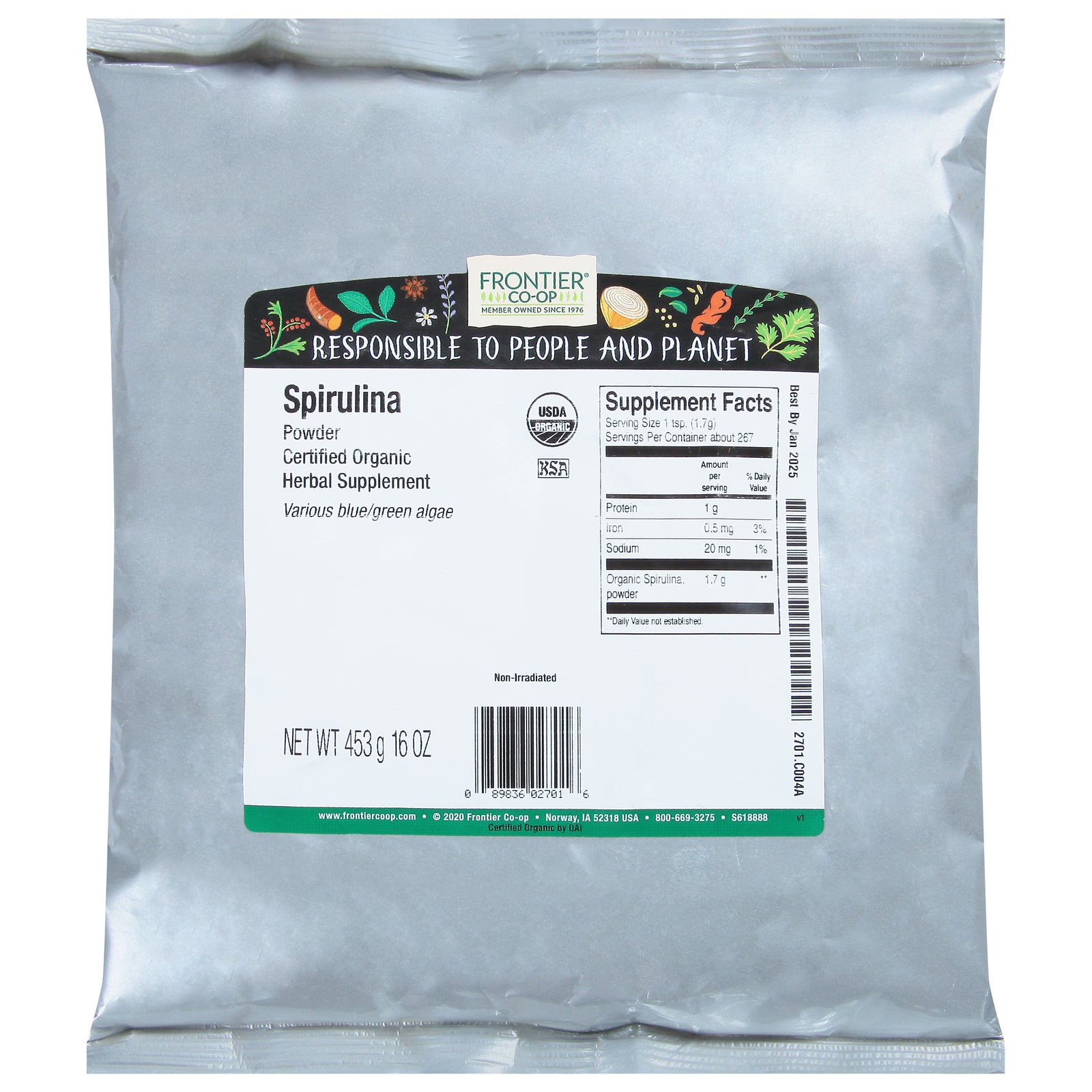Frontier Herb 100% Organic Spirulina Powder - 1 lb.