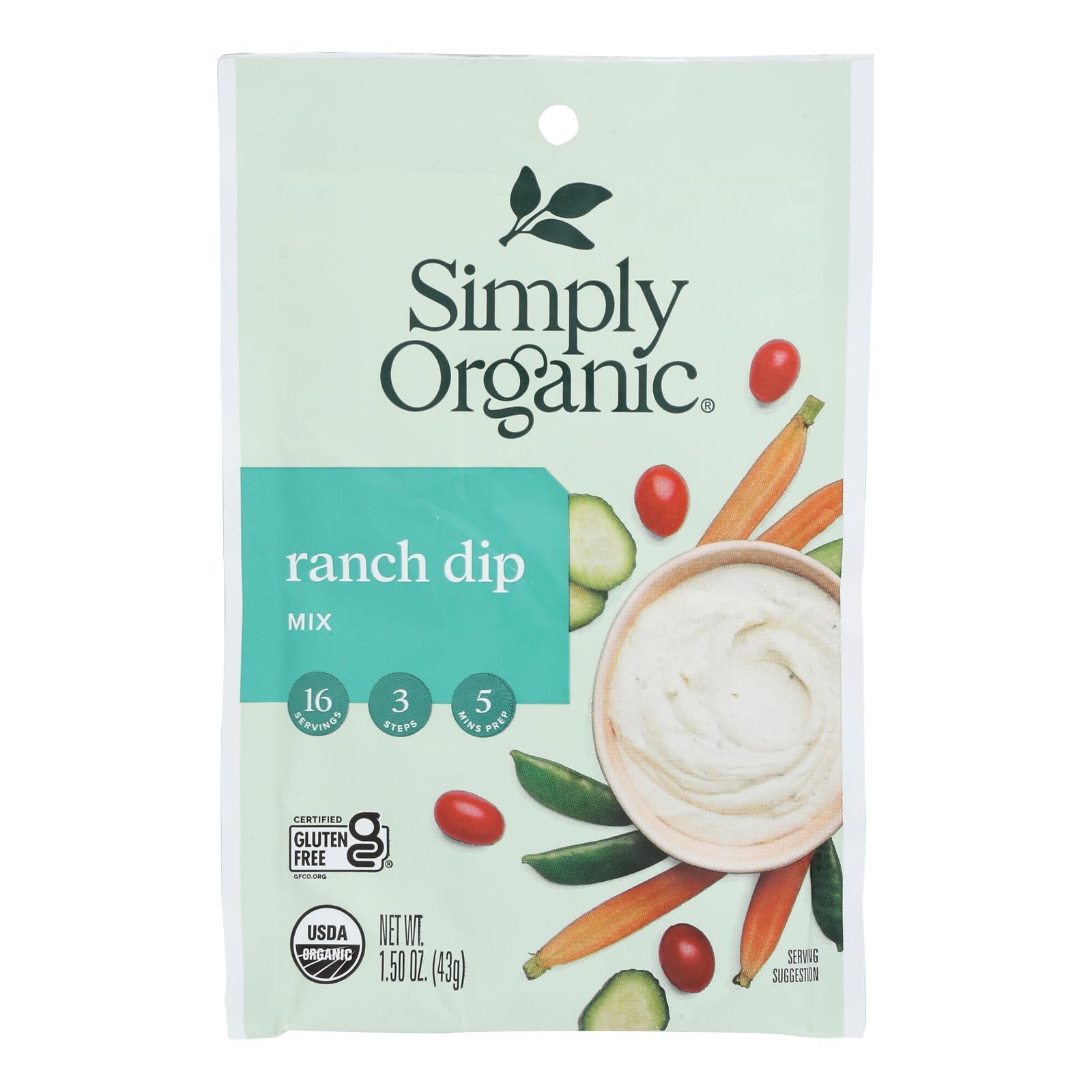 Simply Organic Ranch Dip Mix - Case Of 12 - 1.5 Oz.