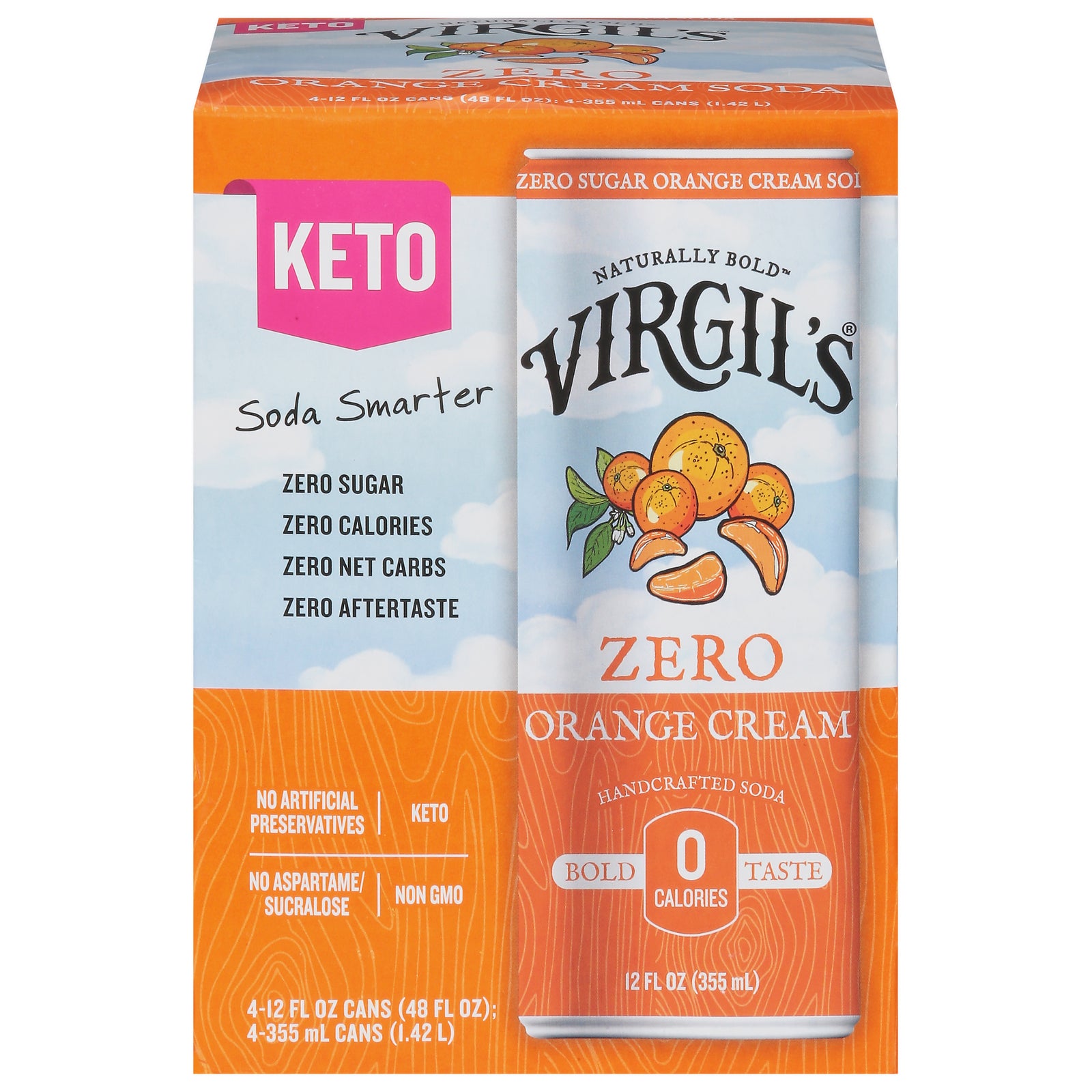 Virgil's - Soda Zero Sugar Orange Can - Case of 6-4/12 Fluid Ounces