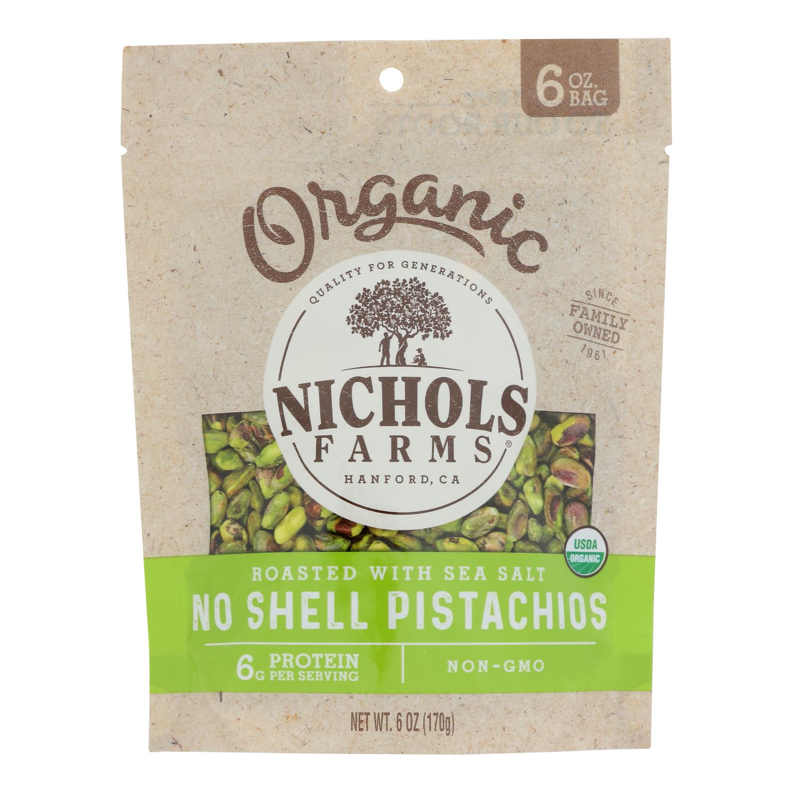 Nichols Farms - Pistachio Organic Grade 2 No Shell Roasted Salted - Case of 15-6 Ounces