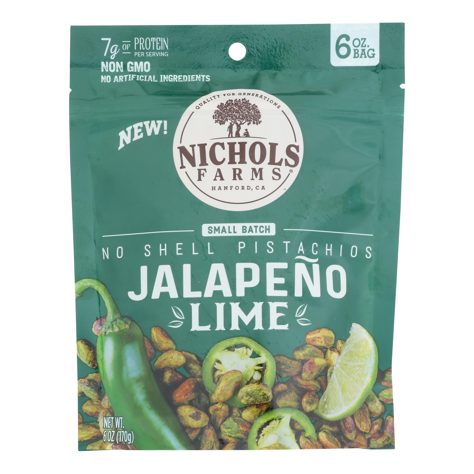 Nichols Farms - Pistachio No Shell Jumbo Lime - Case of 15-6 Ounces