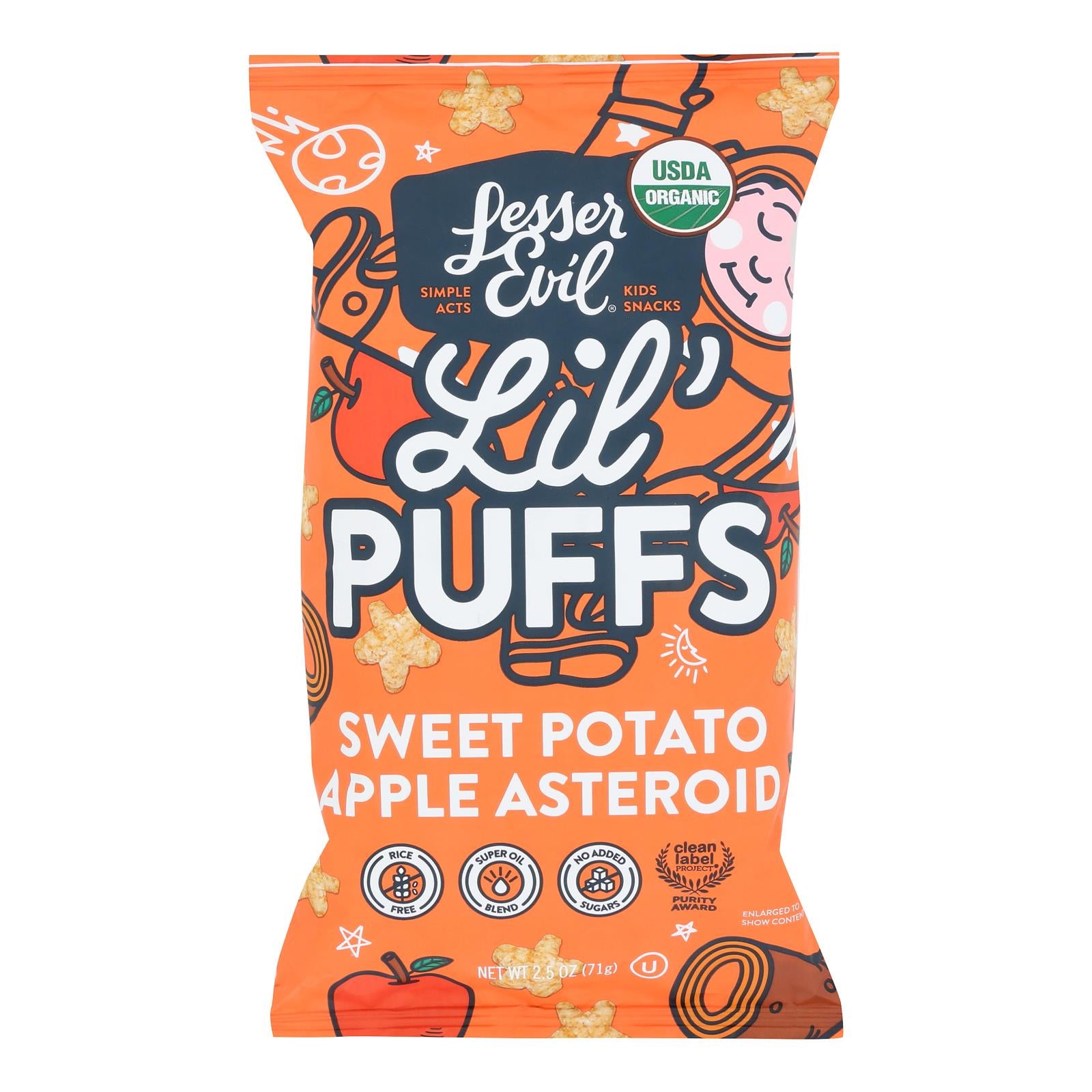 Lesser Evil - Little Puff Organic Sweet Potato Apple - Case of 5-2.5 Ounces