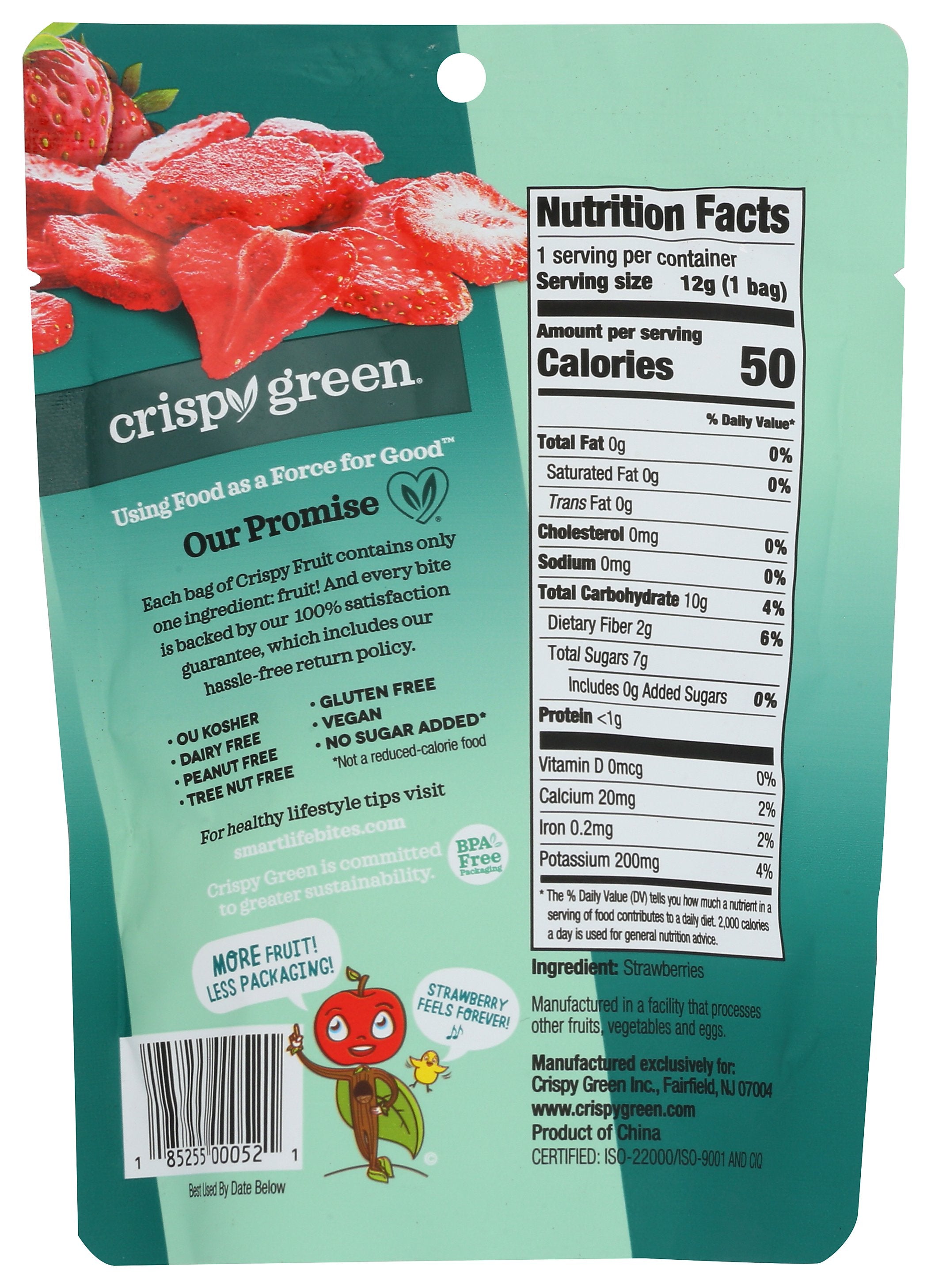 CRISPY GREEN STRAWBERRY DRIED SNGL SRV - Case of 12