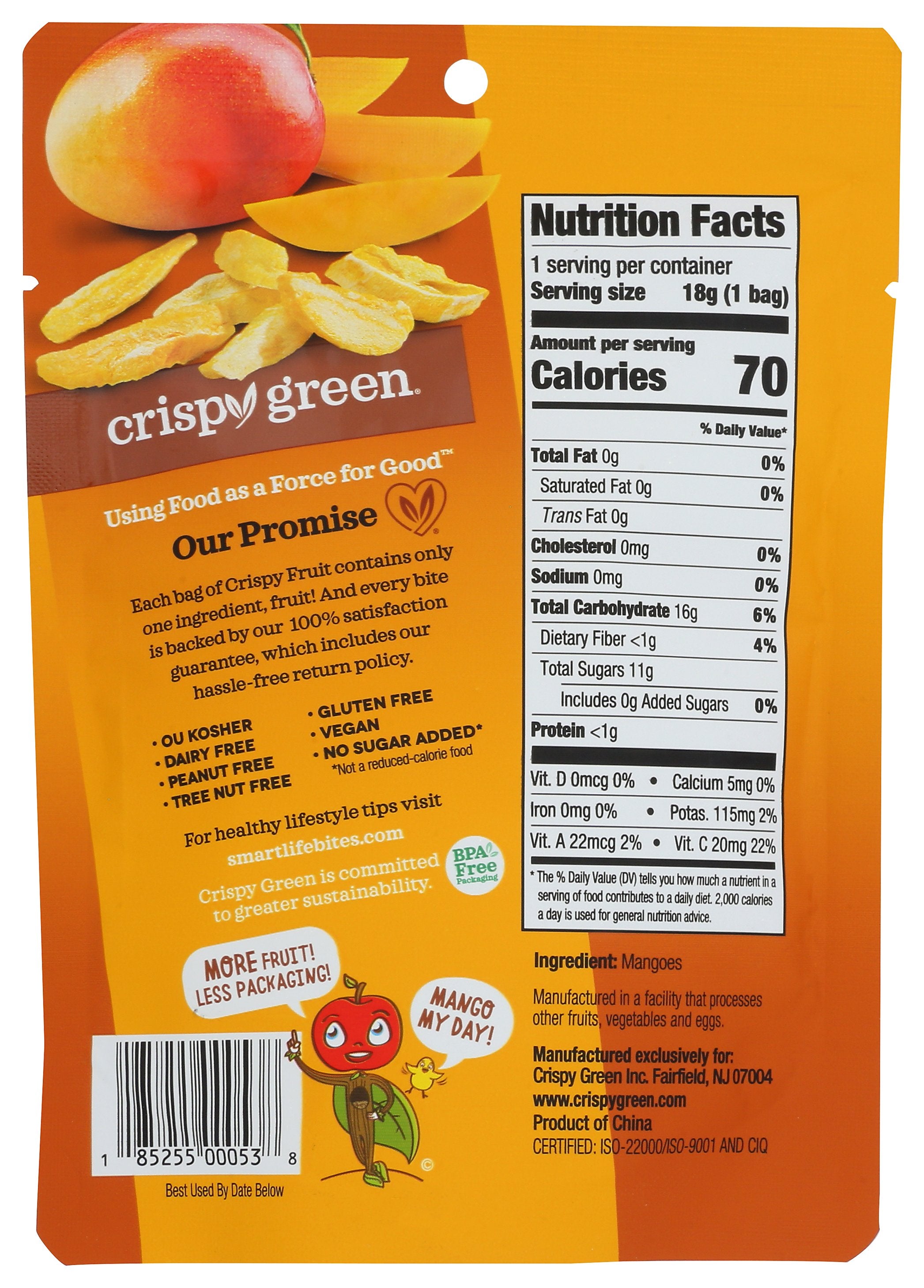 CRISPY GREEN MANGO DRIED SNGL SRV - Case of 12