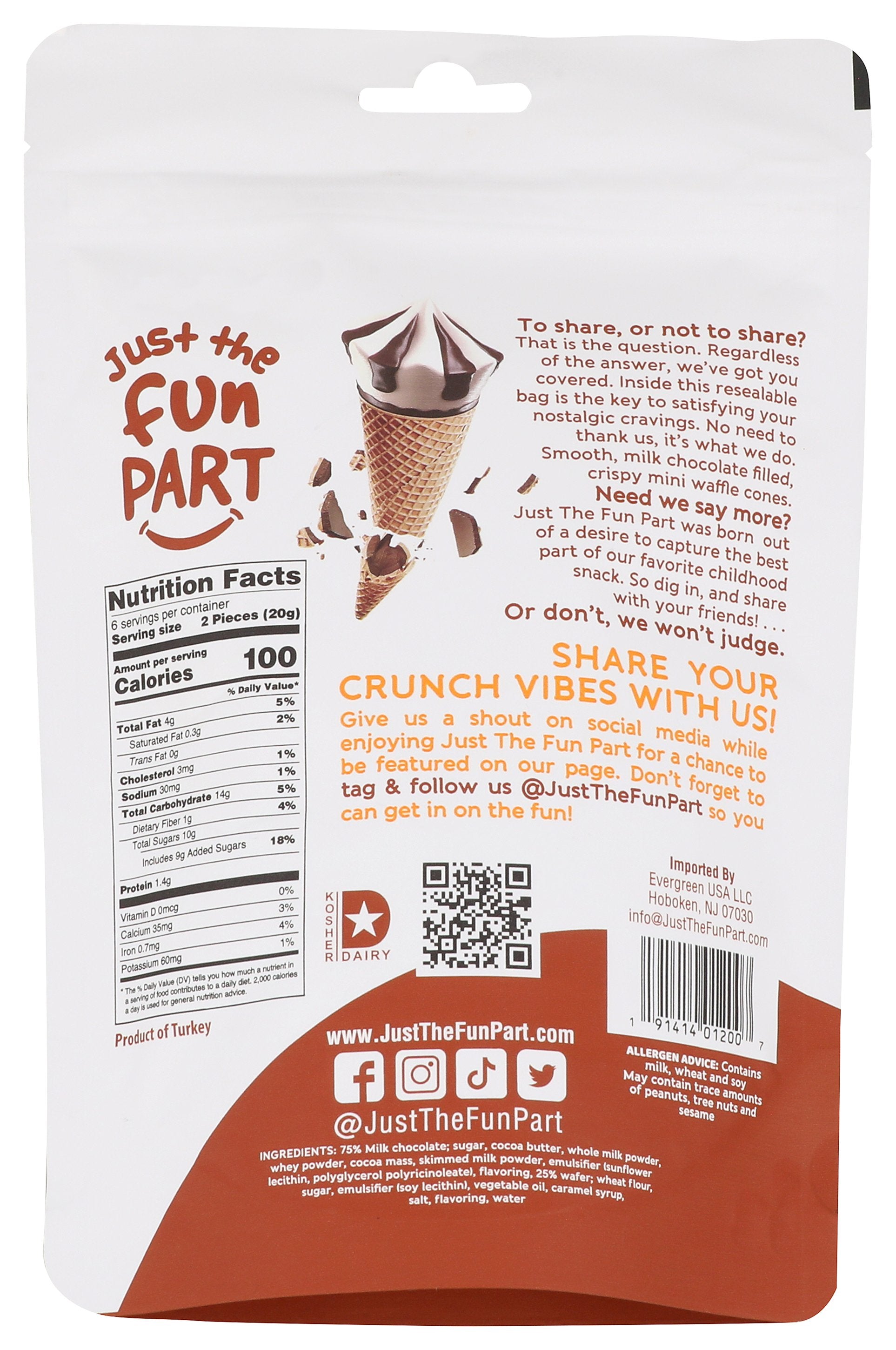 JUST THE FUN PART WAFFLE CONE MINI MLK CHOC - Case of 6