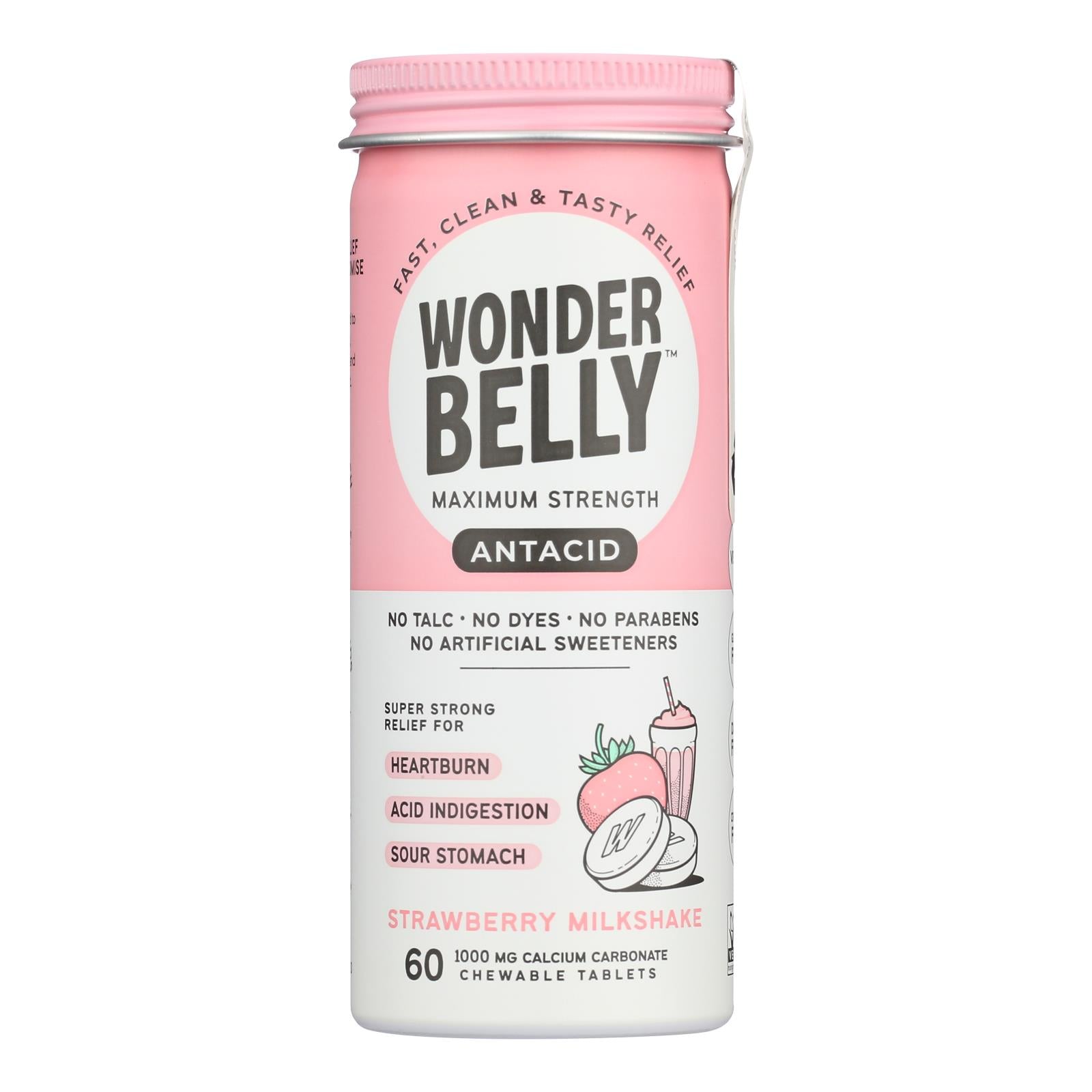 Wonder Belly - Antacids Strawberry Milkshake - Case of 4-60 Count