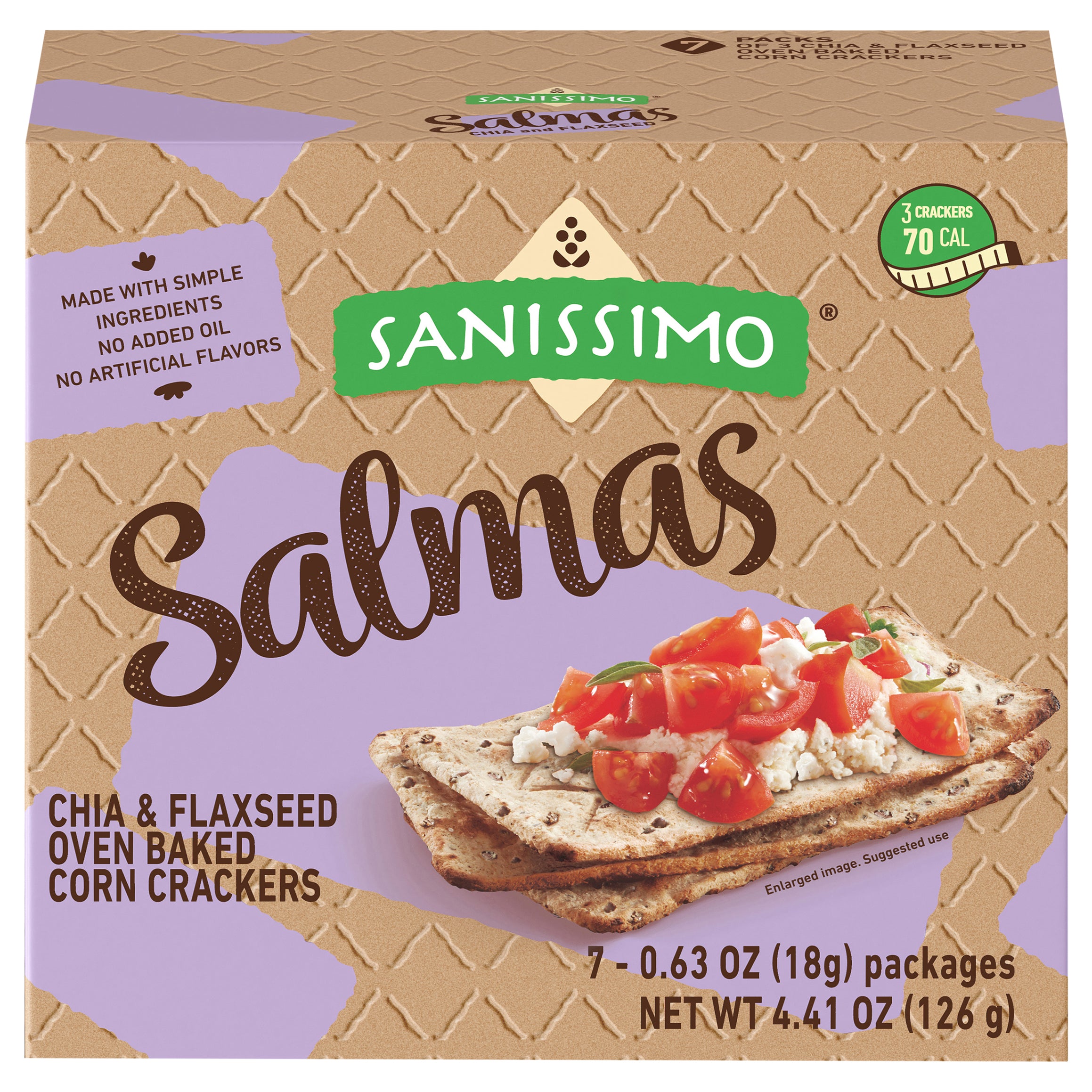 Sanissimo Salmas 7 pk / 4.41 oz Box, Chia & Flaxseed Flavored Crackers - Case of 14