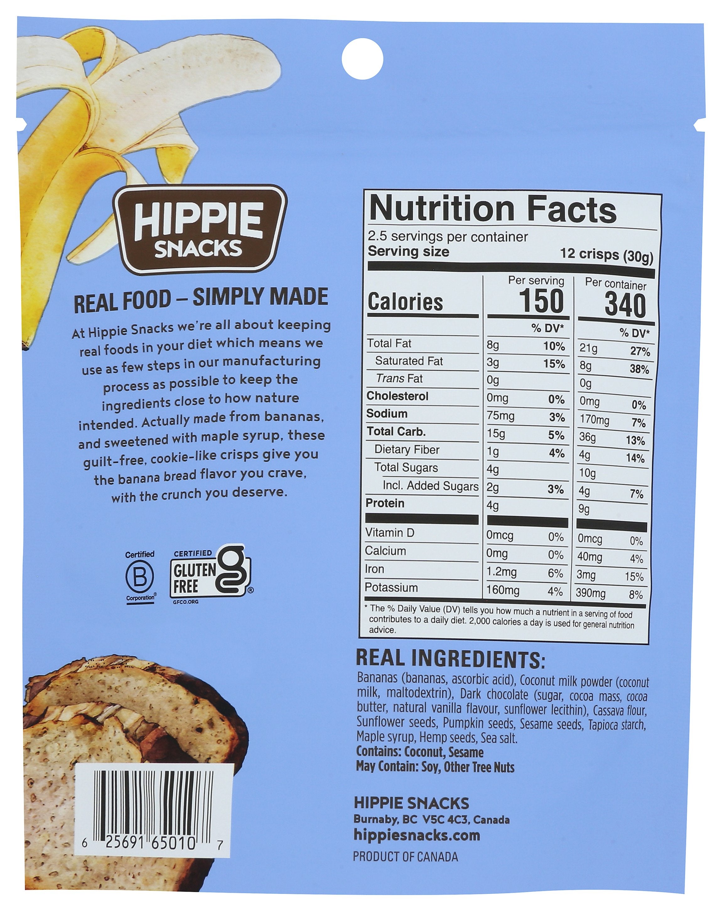 HIPPIE SNACKS CRISPS BANANA BREAD CHOC - Case of 8