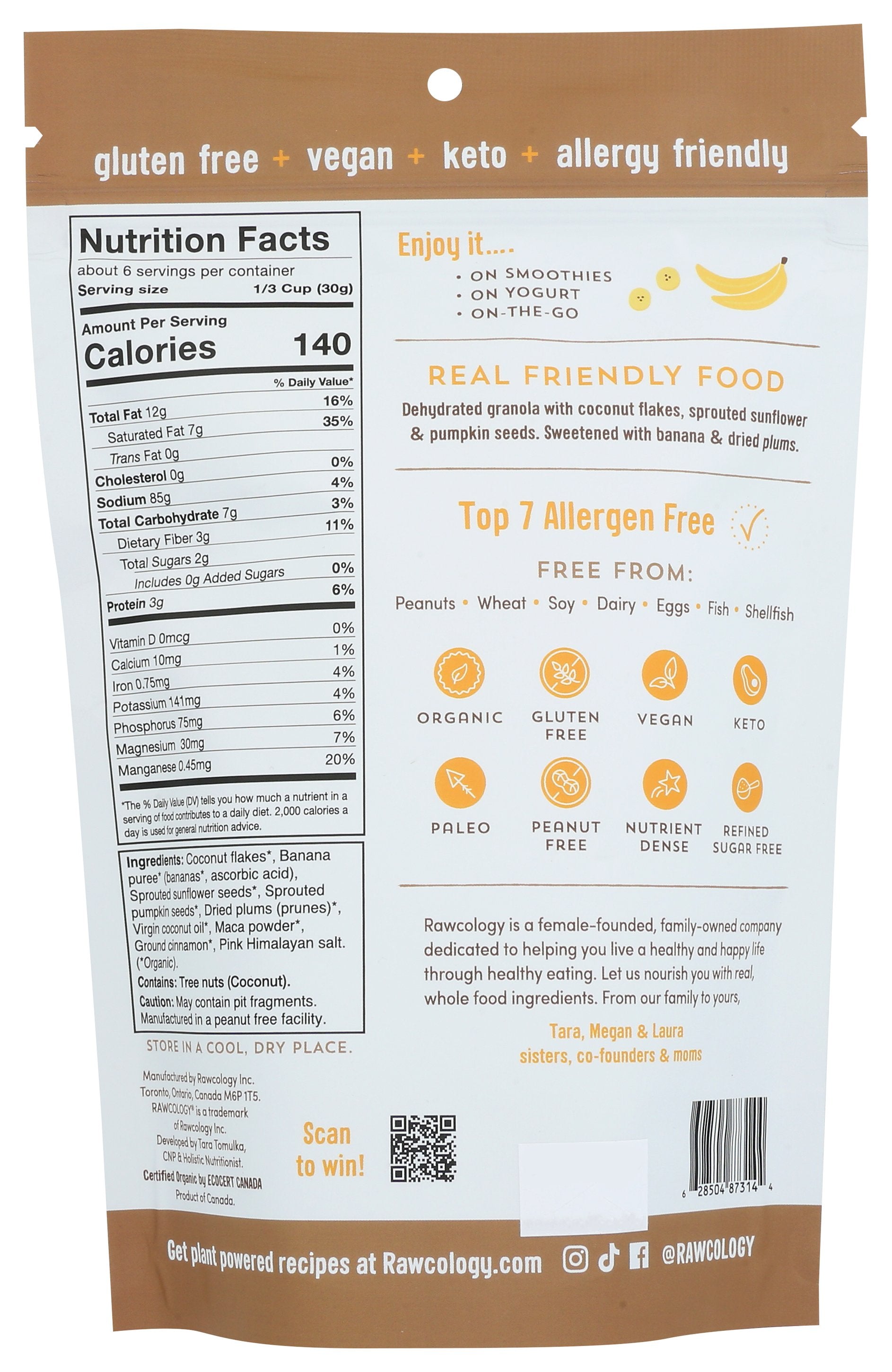 RAWCOLOGY GRANOLA  BAN MACA ORG - Case of 6