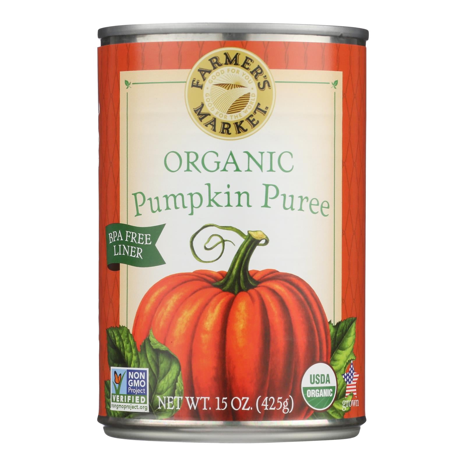 Farmer's Market Organic Pumpkin - Canned - Case Of 12 - 15 Oz.
