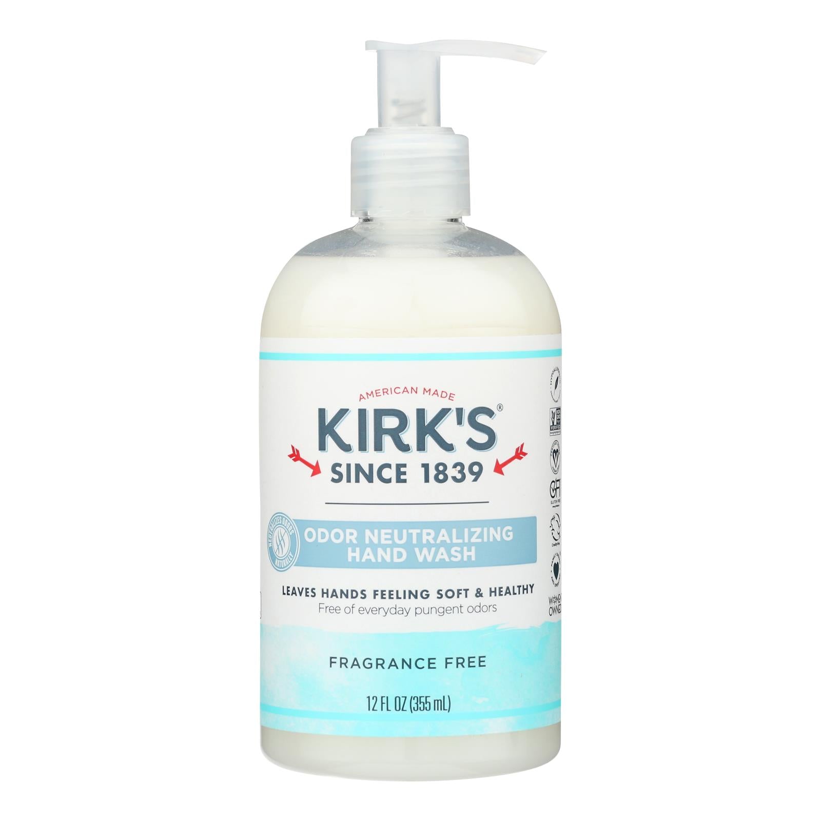 Kirk's Natural - Hand Soap Fragrance Free - 12 Fz