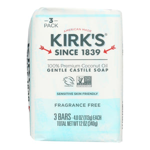 Kirk's Natural Soap Bar - Coco Castile - Fragrance Free - 3 Count - 4 Oz