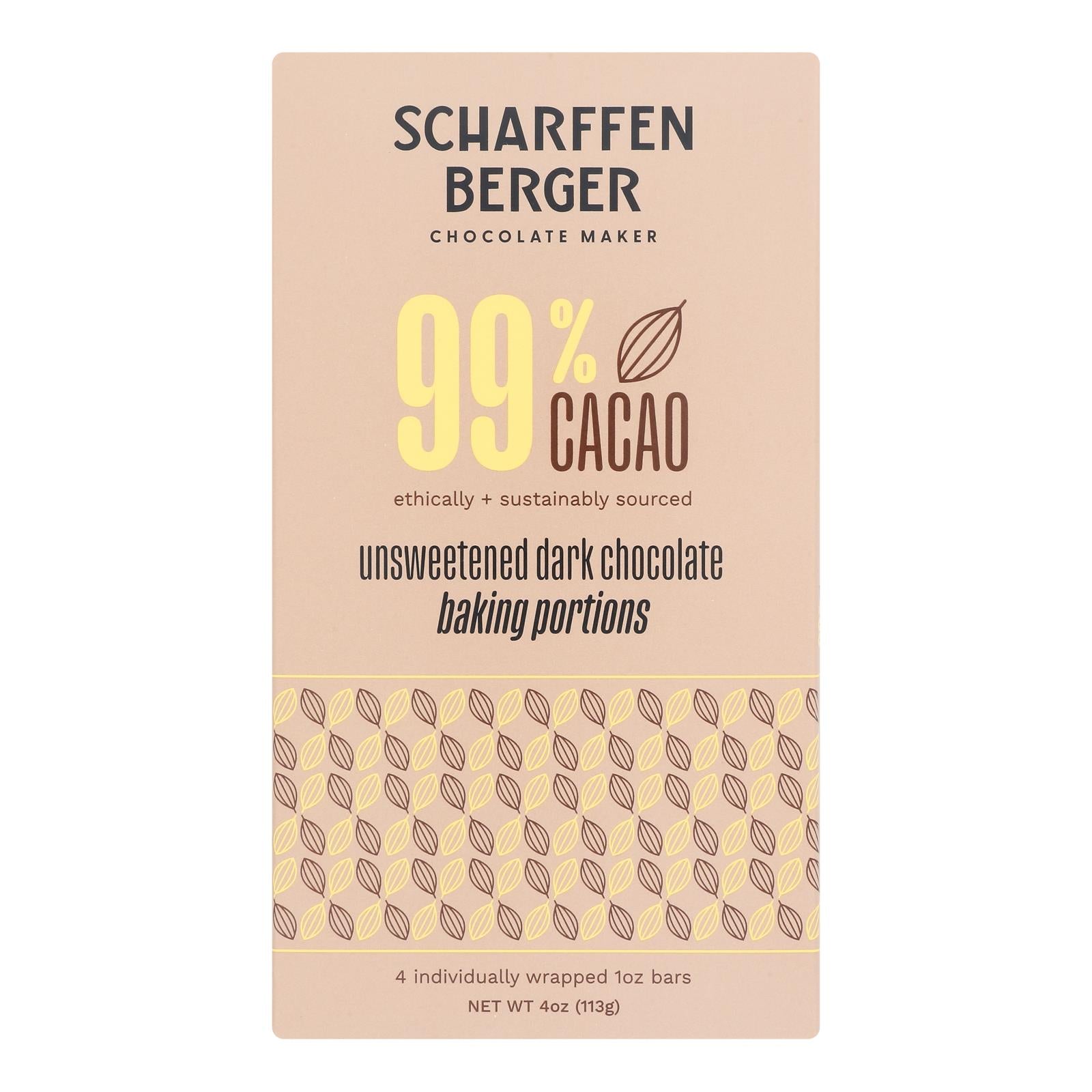 Scharffen Berger - Baking Chocolate Unsweetened - Case of 12-4 Ounces