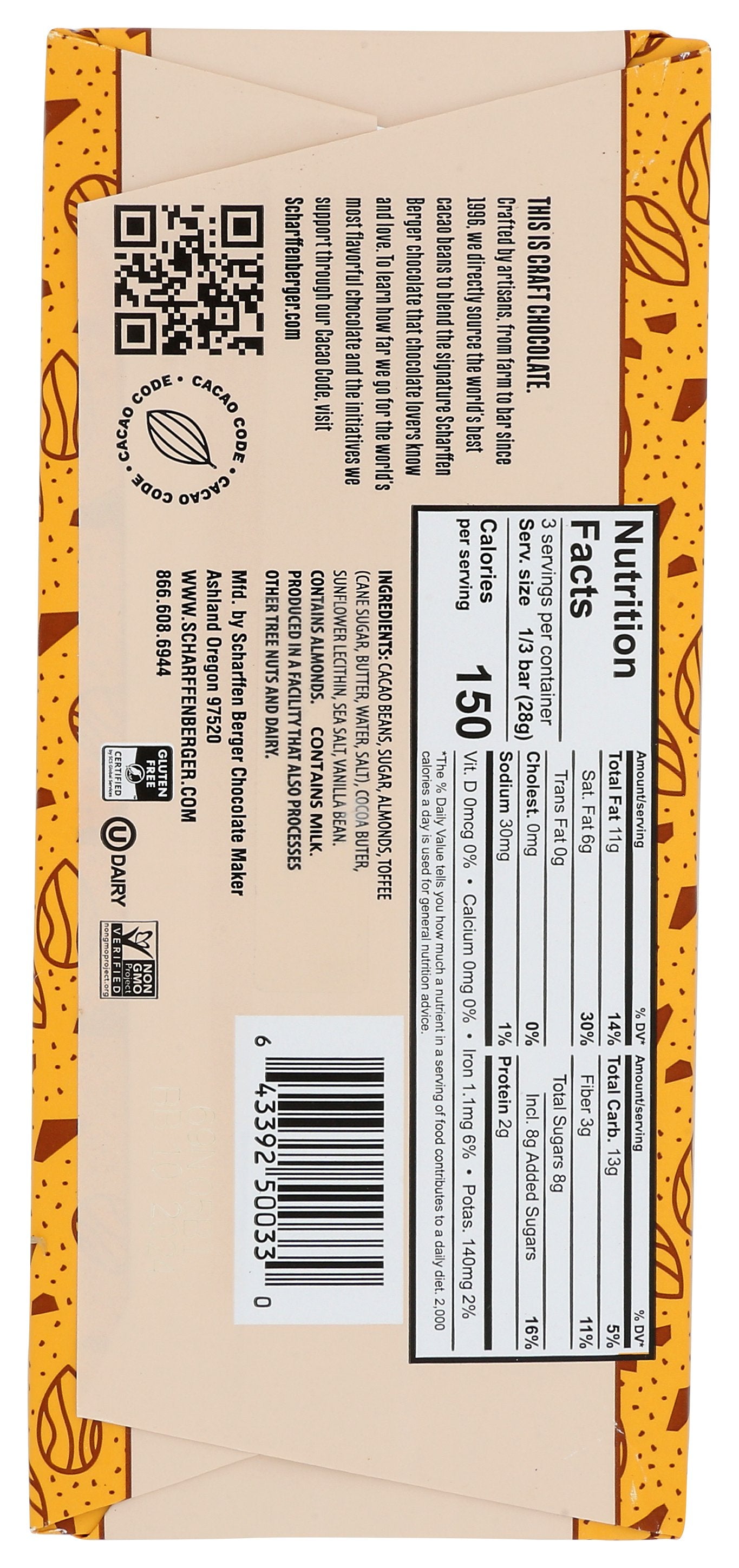 SCHARFFEN BERGER CHOC BAR ALMD TOFFEE - Case of 12