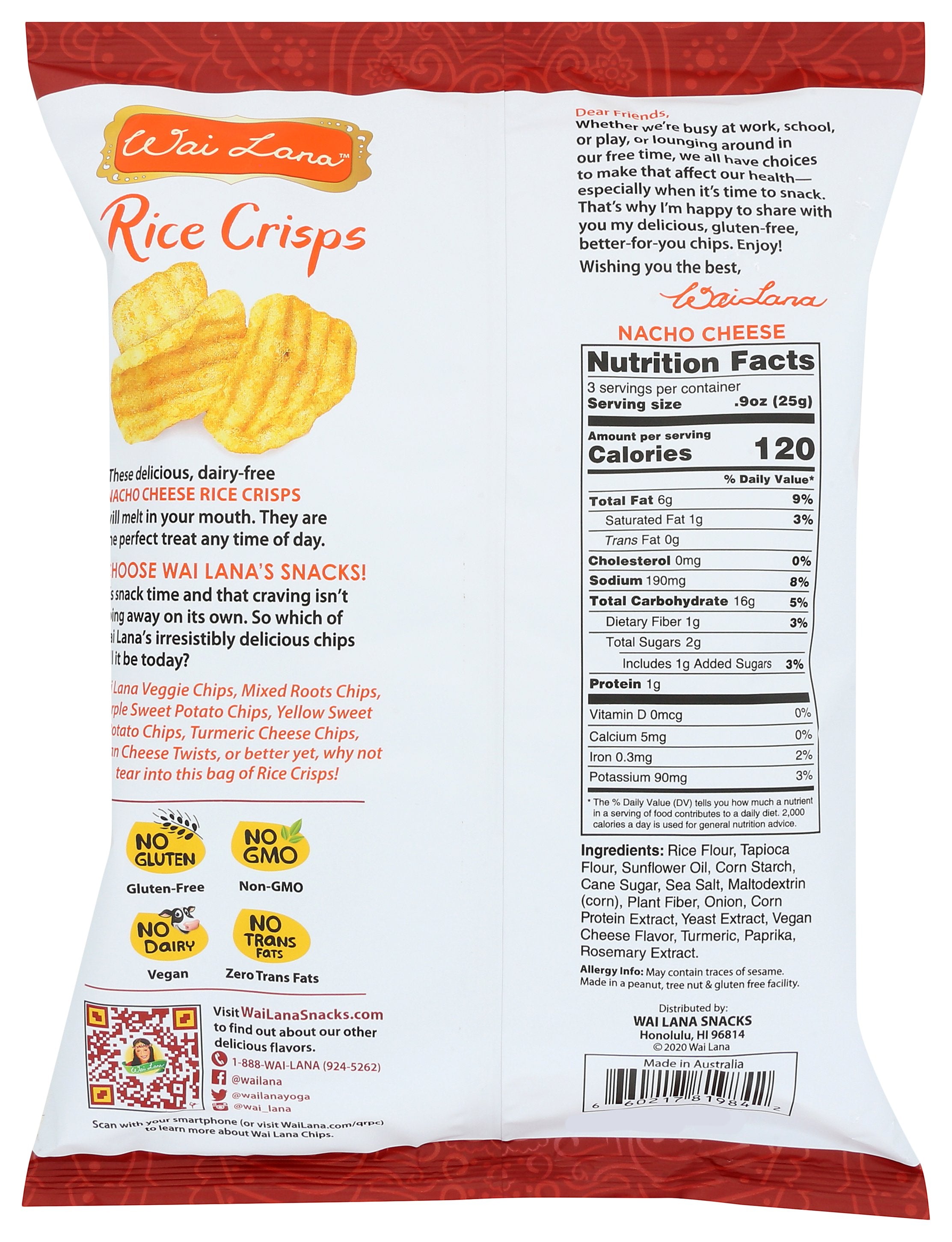 WAI LANA RICE CRISPS NACHO CHEESE - Case of 12