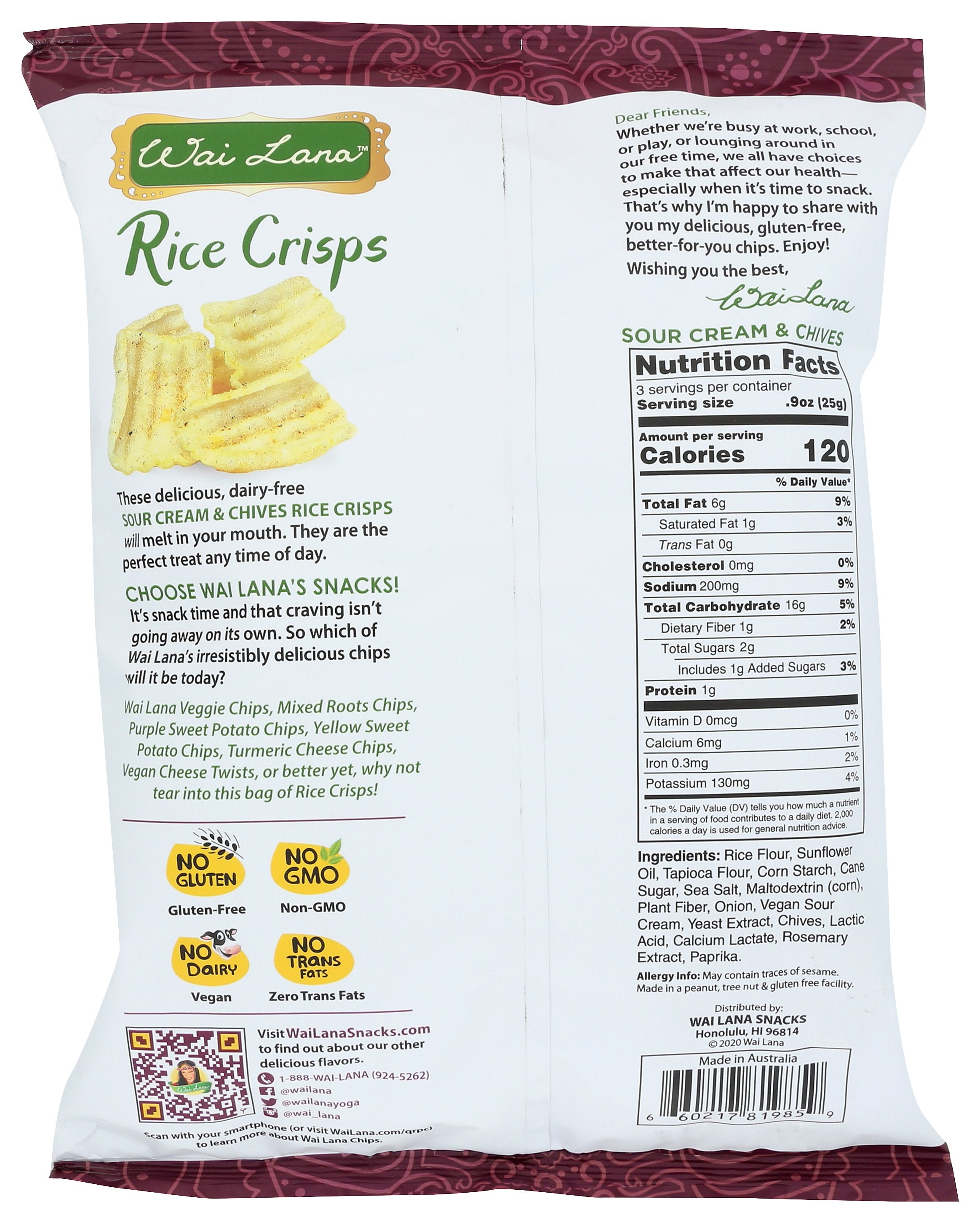 WAI LANA RICE CRISPS SOUR CRM CHIV - Case of 12