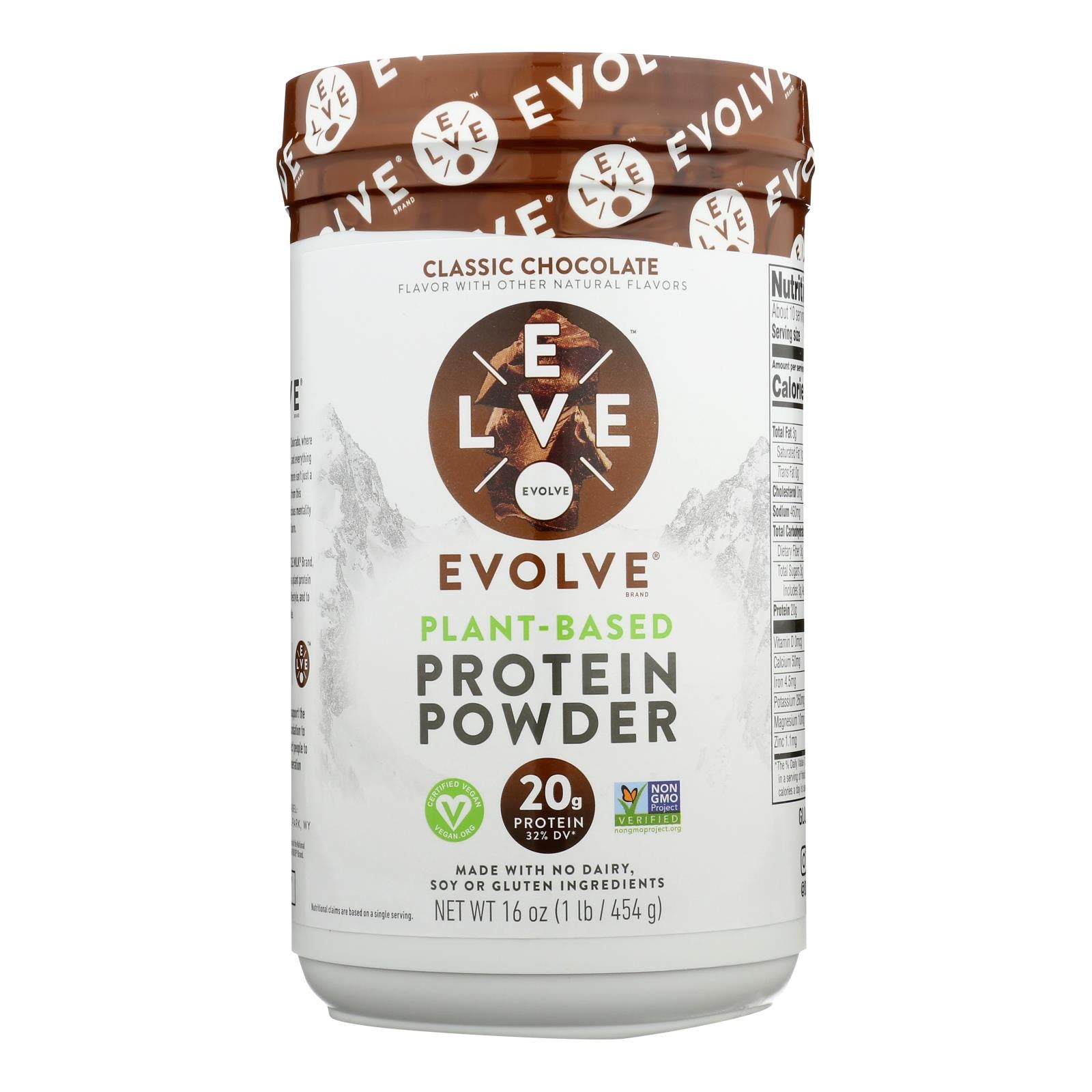 Evolve Real Plant-Powered Classic Chocolate Flavor Protein Powder  - 1 Each - 16 OZ