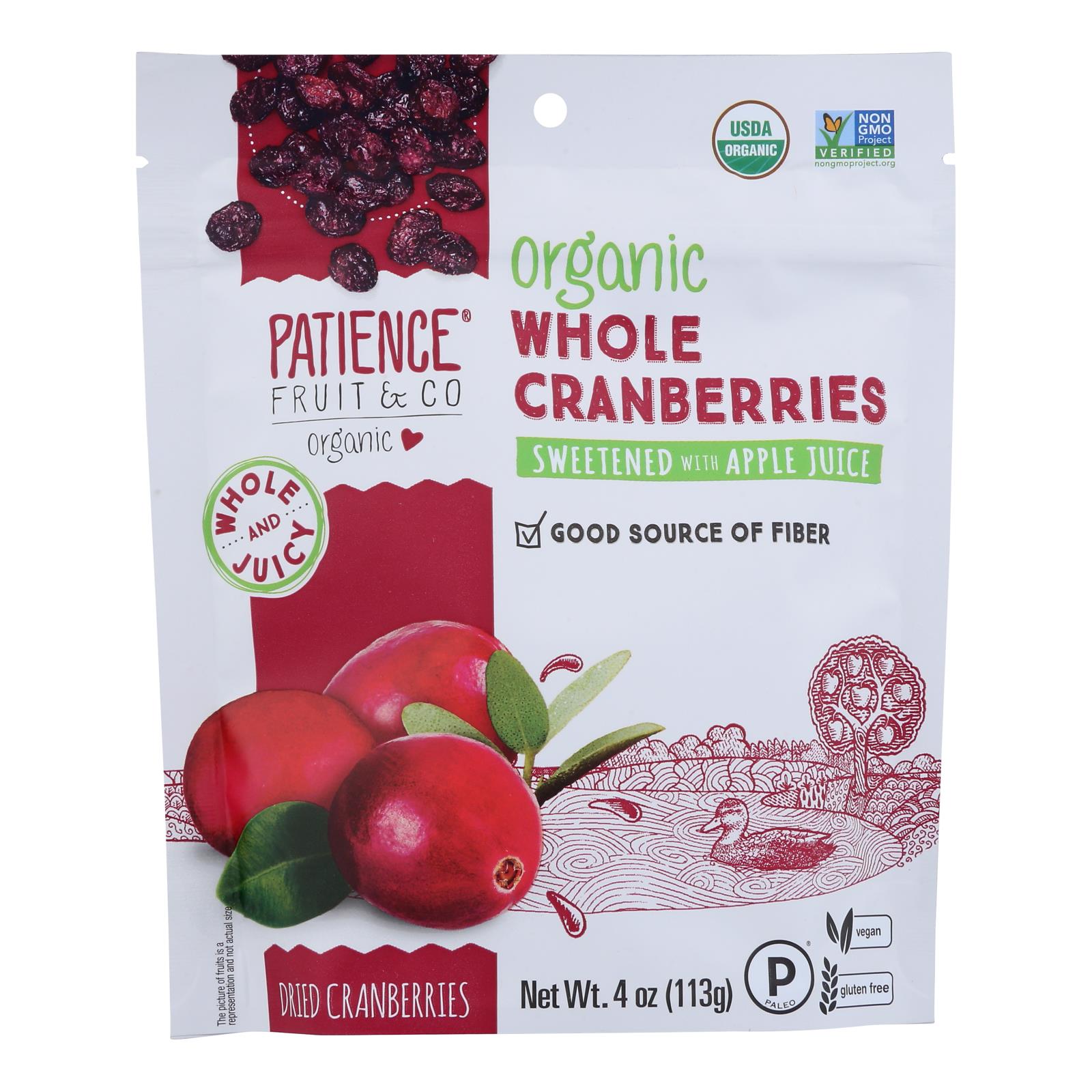 Patience Fruit And Co Whole Cranberries - Dried - Case Of 8 - 4 Oz