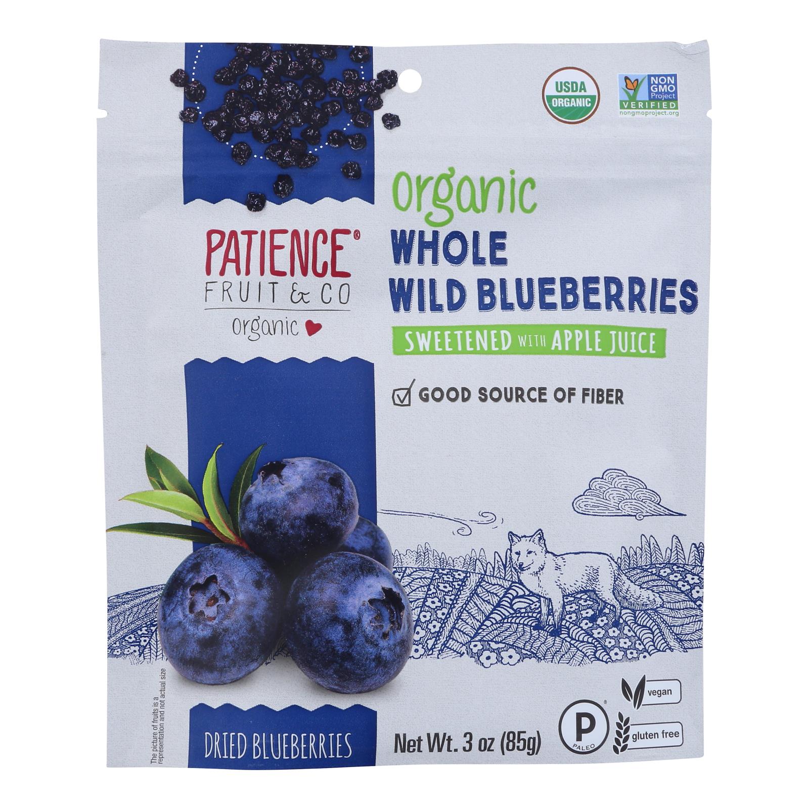 Patience Fruit & Co Organic Dried Wild Blueberries - Case Of 8 - 3 Oz