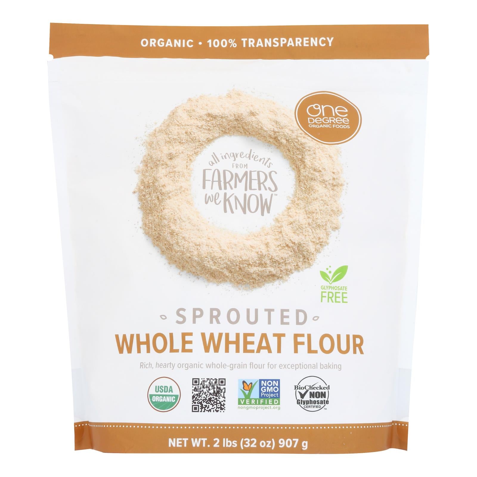 One Degree Organic Foods Sprouted Flour - Whole Wheat - Case Of 6 - 32 Oz.