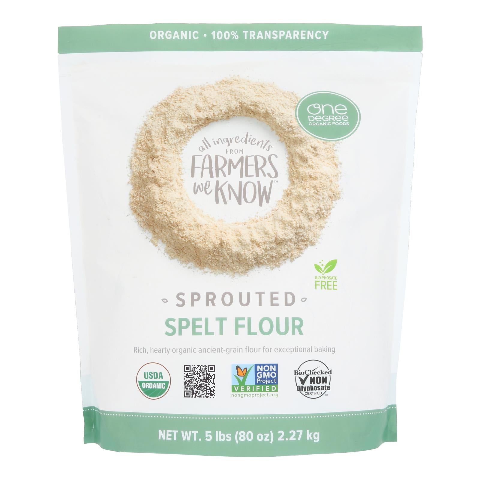 One Degree Organic Foods Sprouted Spelt Flour - Organic - Case Of 4 - 80 Oz.