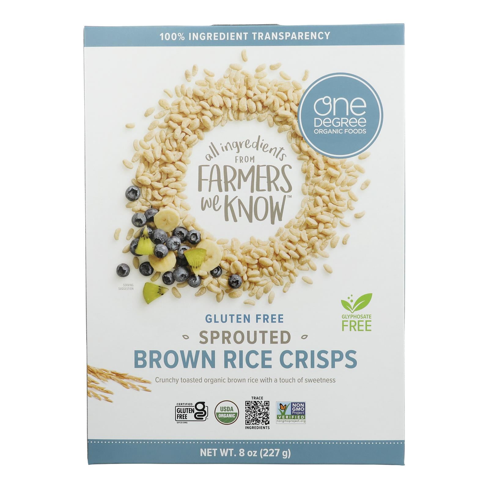 One Degree Organic Foods Sprouted Brown Rice - Crisps Cereal - Case of 6 - 8 oz.