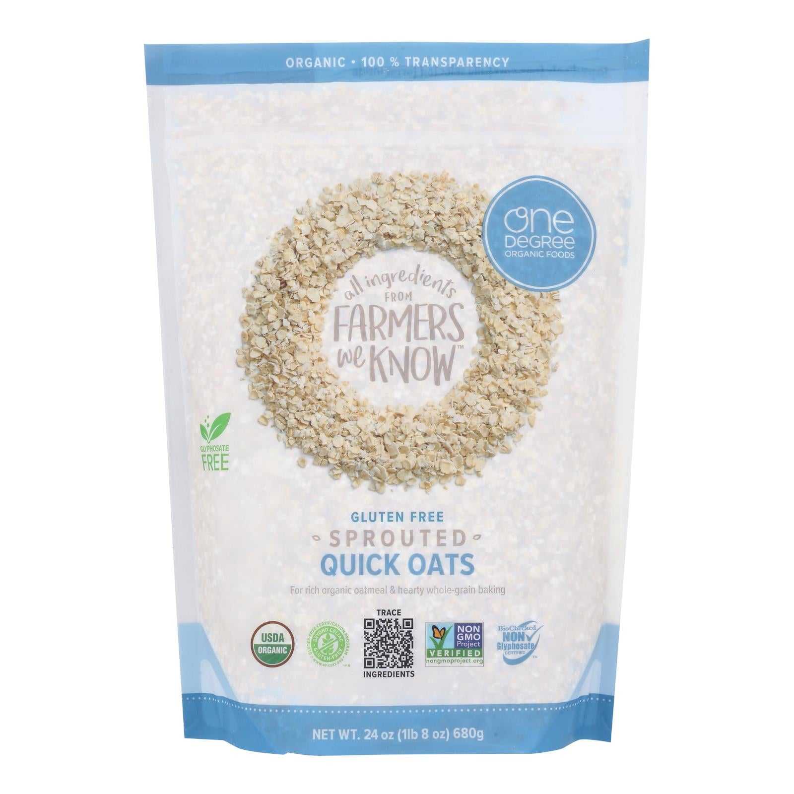 One Degree Organic Foods Organic Quick Oats - Sprouted - Case Of 4 - 24 Oz