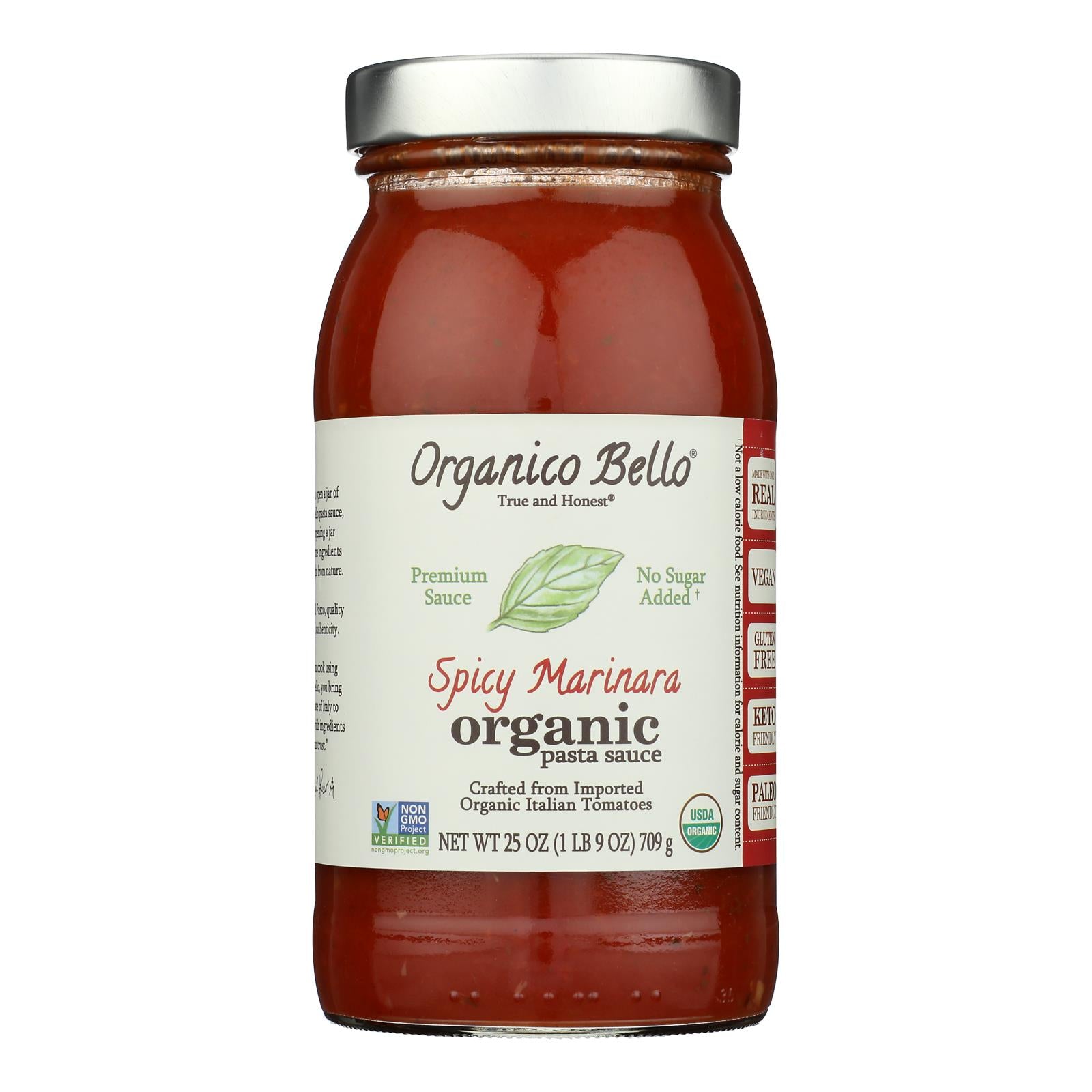 Organico Bello Marinara Pasta Sauce - Spicy - Case of 6 - 25 oz.