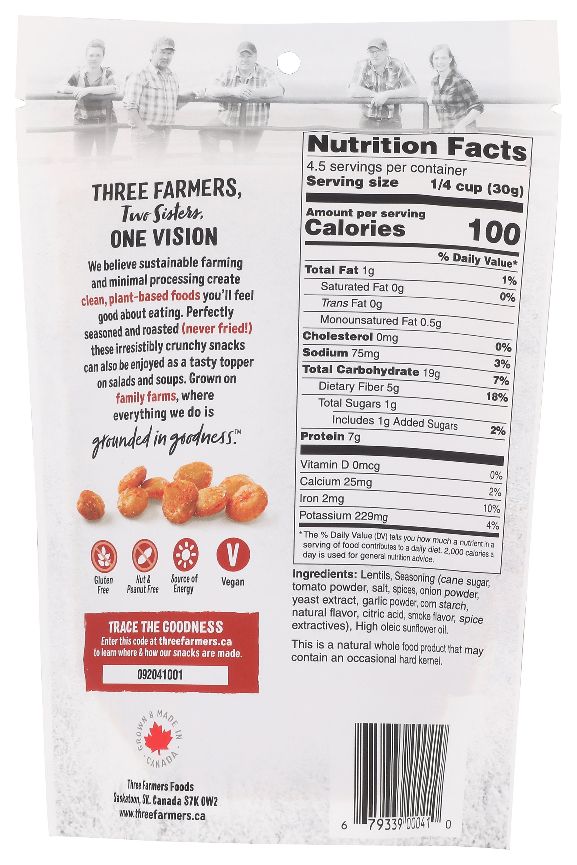 THREE FARMERS FOODS INC SNACK LENTIL BARBEQUE - Case of 6