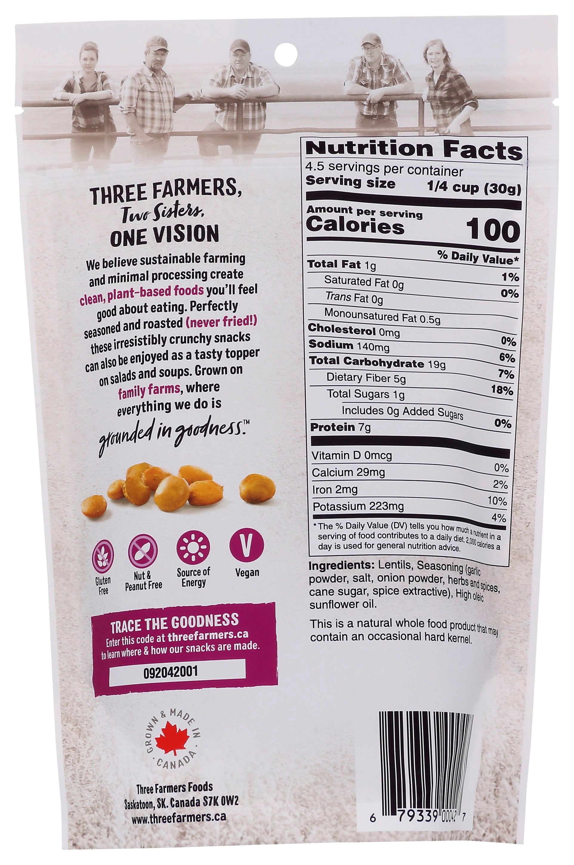 THREE FARMERS FOODS INC SNACK LENTIL GARLIC H - Case of 6