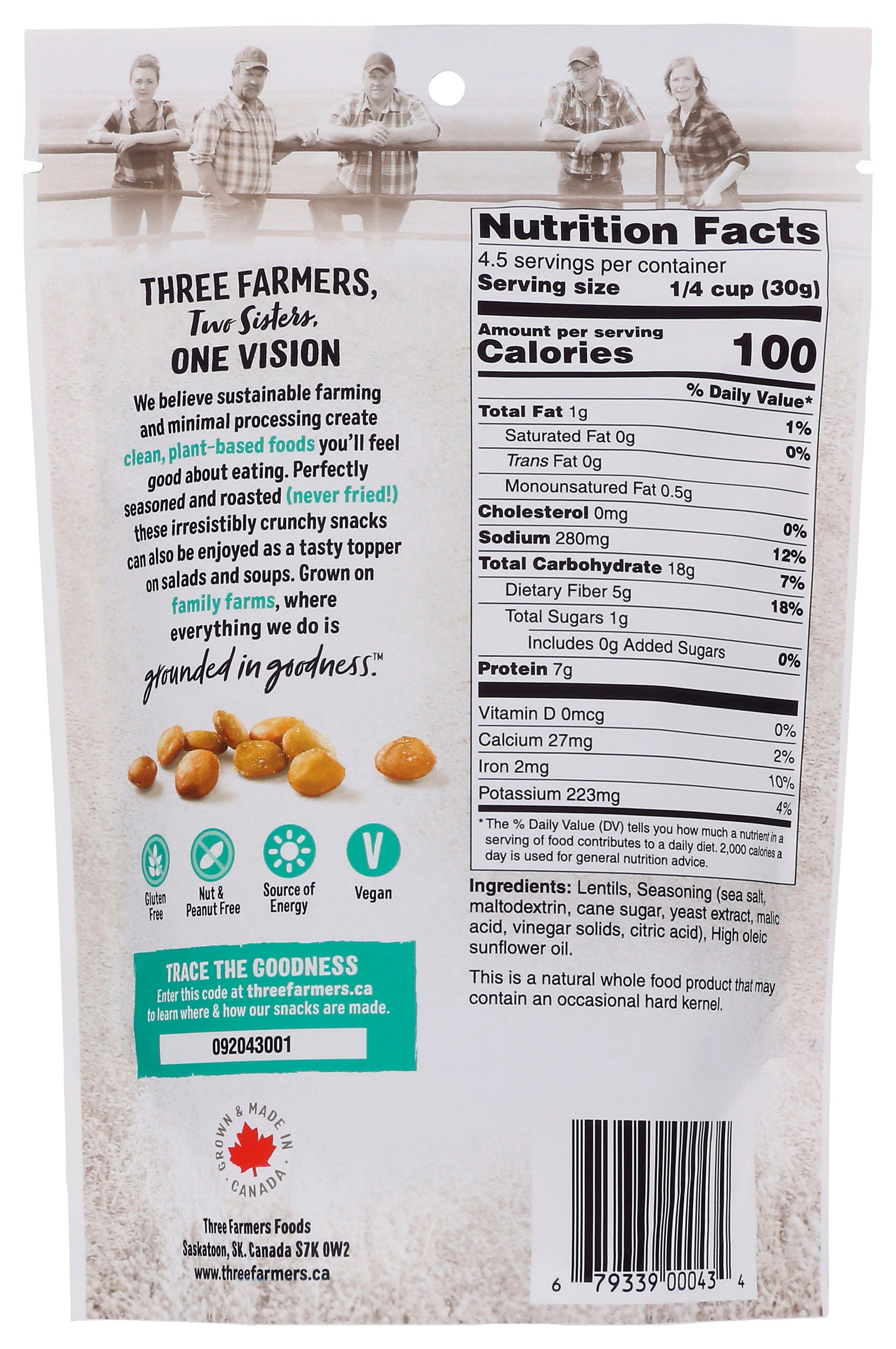 THREE FARMERS FOODS INC SNACK LENTIL SSLT VIN - Case of 6