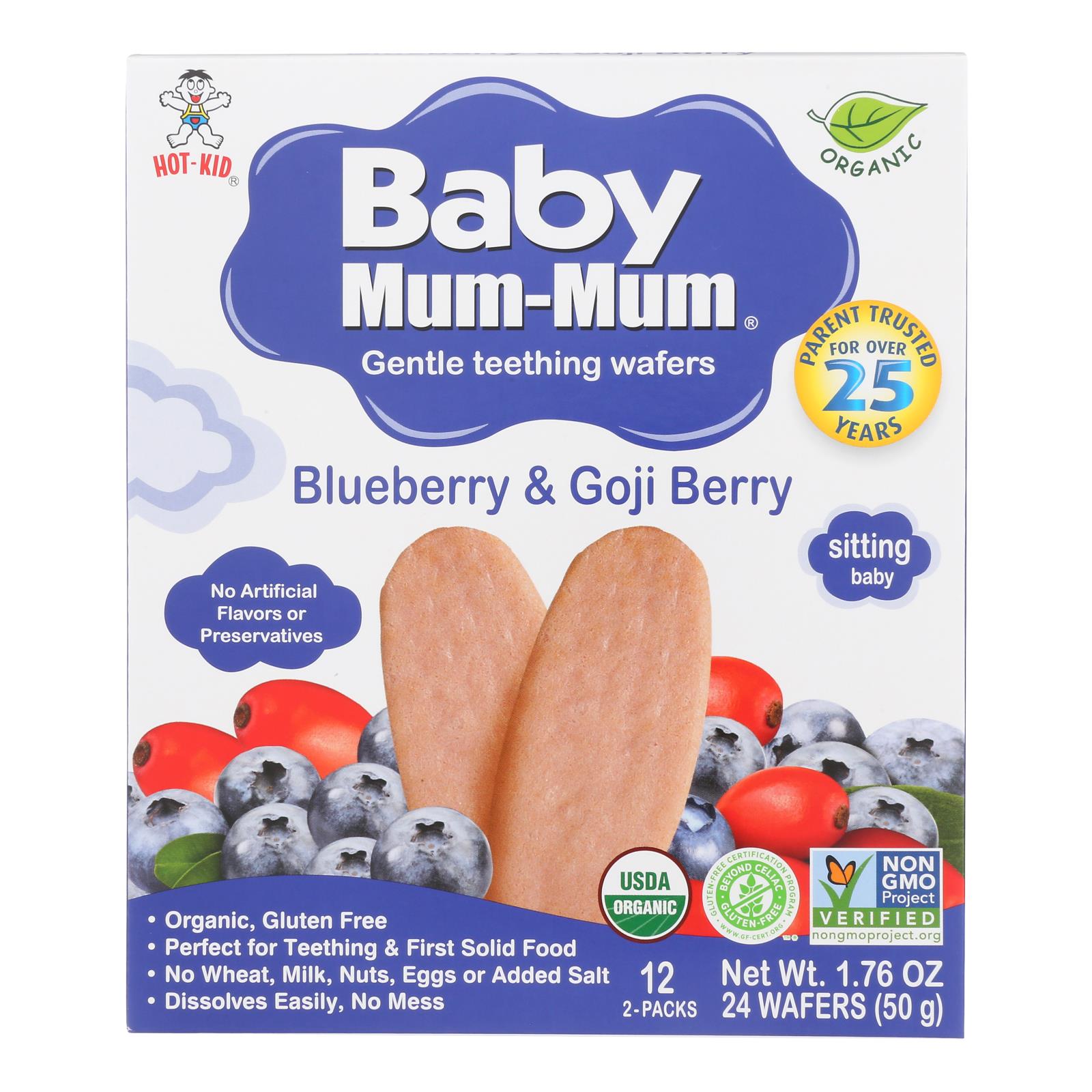 Baby Mum Mum Organic Baby Teeth Rice Rusk Organic Rice Snack With Blueberry And Goji Flavor  - Case of 6 - 1.76 OZ