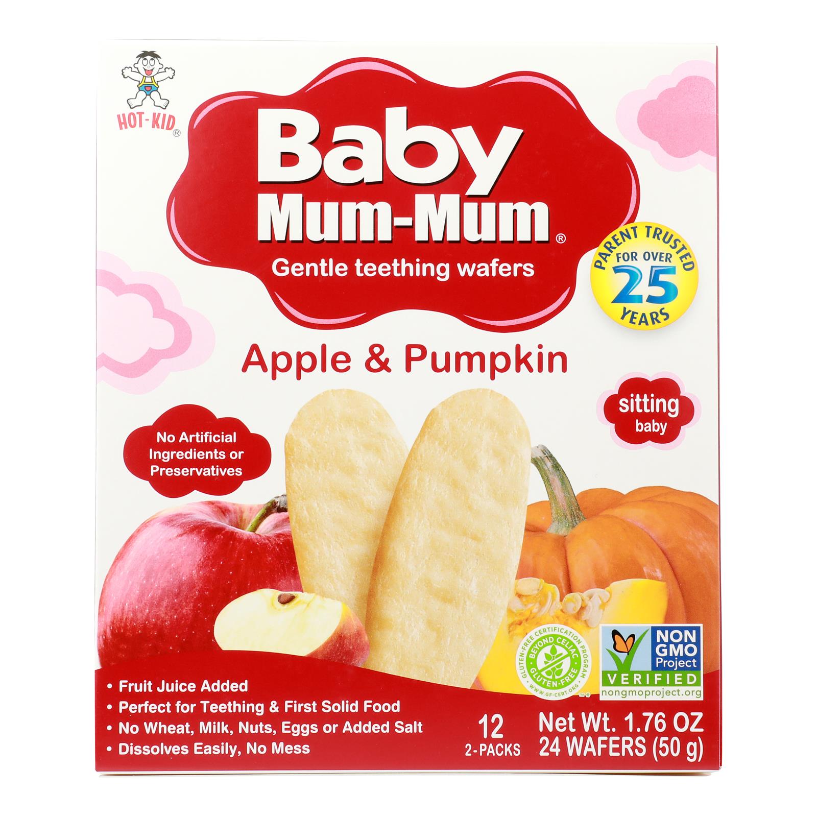 Baby Mum Mum Baby Teething Rice Rusk Apple And Pumpkin Flavored Rice Snack  - Case of 6 - 1.76 OZ