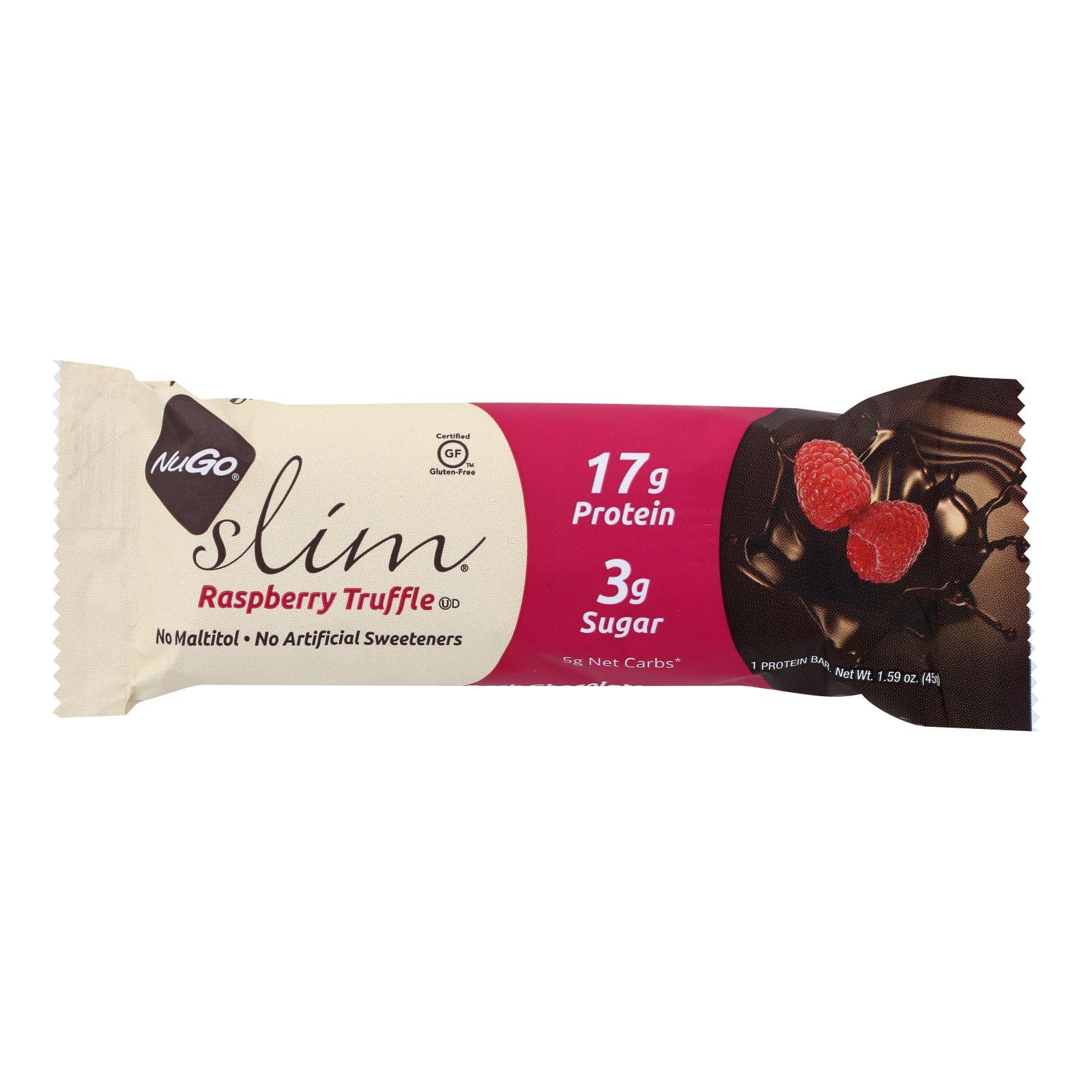 NuGO Nutrition Bar - Slim Raspberry Truffle - 1.59 oz - Case of 12