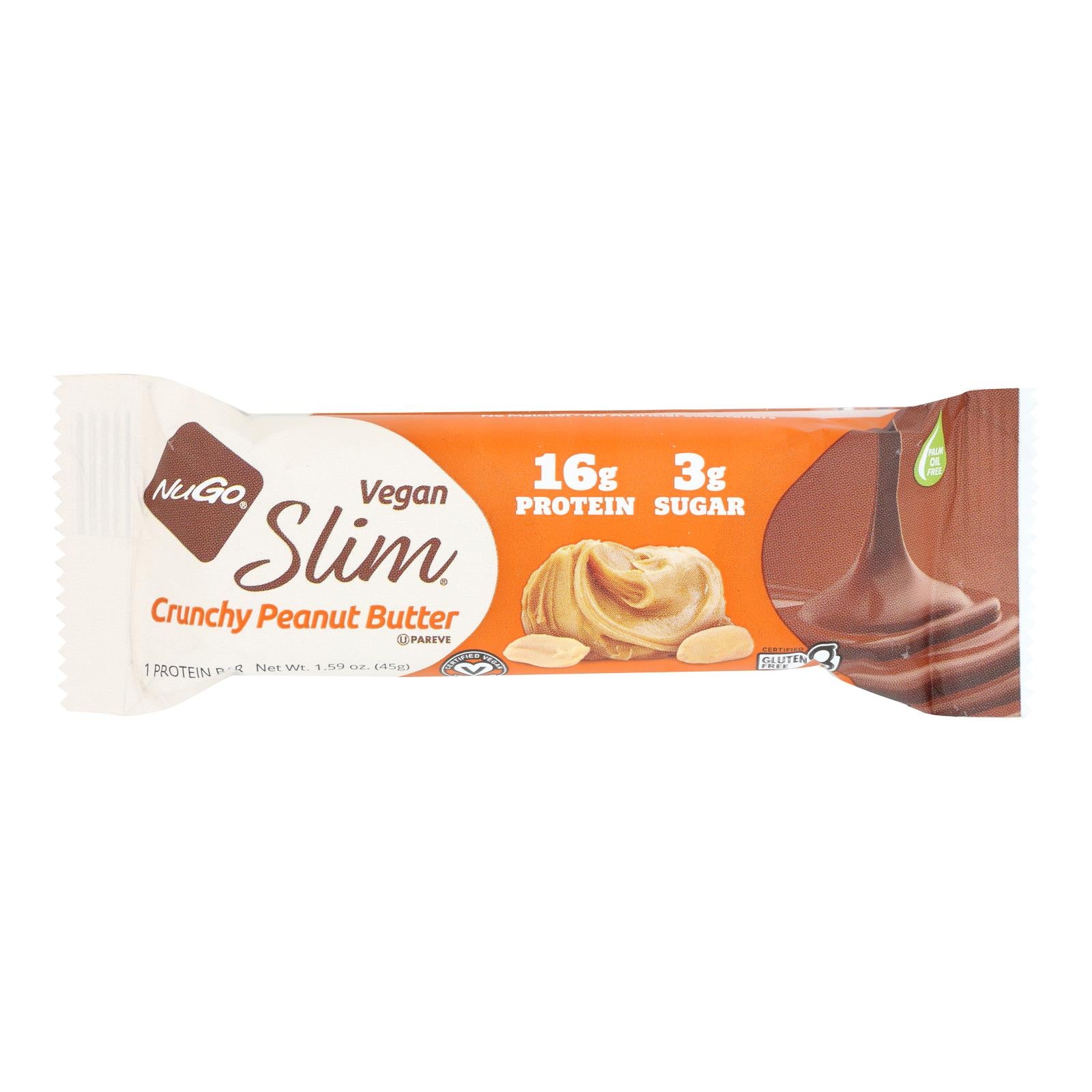 NuGo Nutrition Bar - Slim - Crunchy Peanut Butter - 1.59 oz Bars - Case of 12