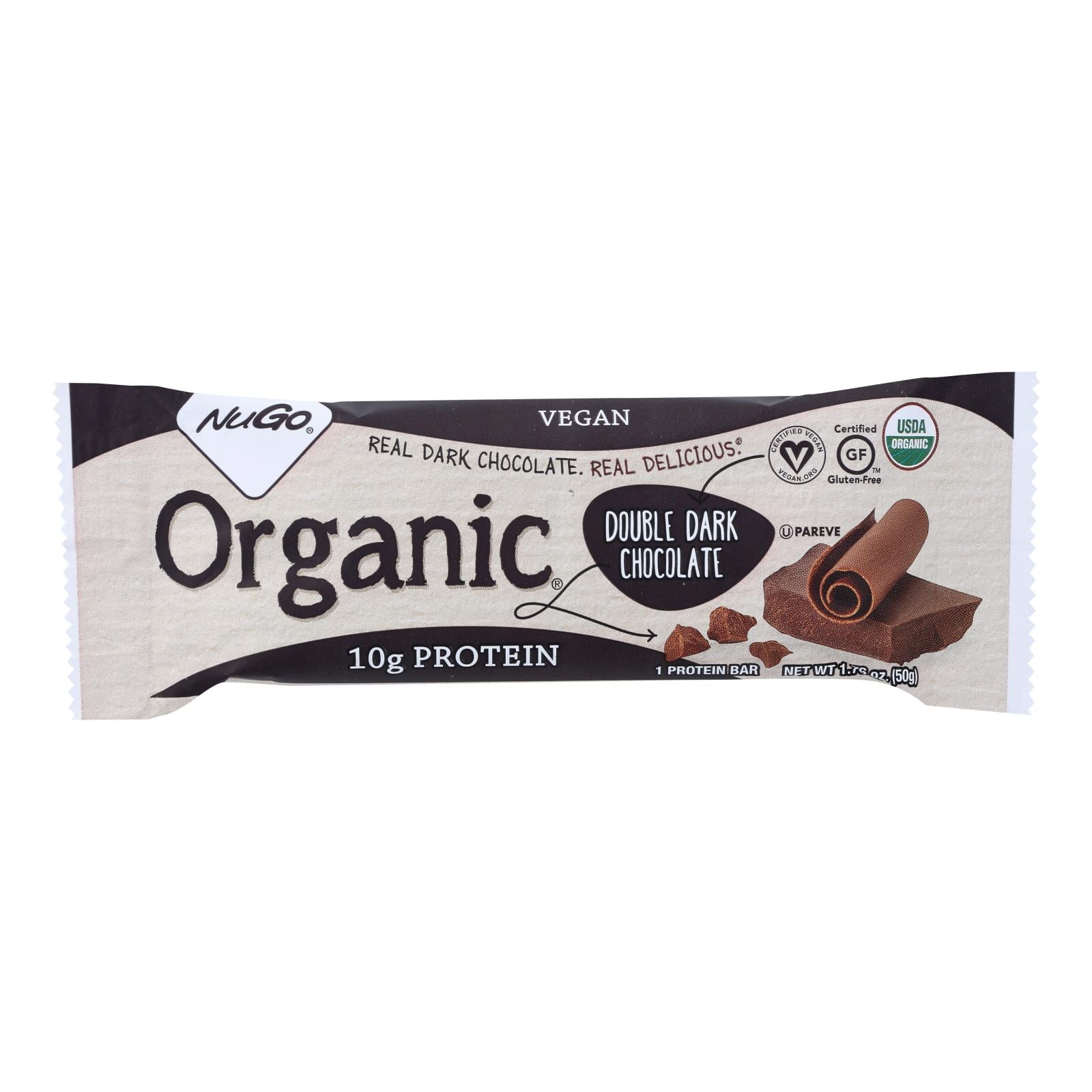 NuGo Nutrition Bar - Organic Double Dark Chocolate - 1.76 oz - Case of 12