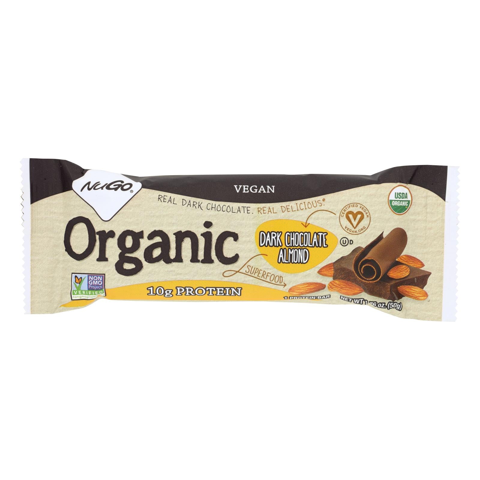 NuGO Nutrition Bar - Organic Dark Chocolate Almond - 1.76 oz - Case of 12