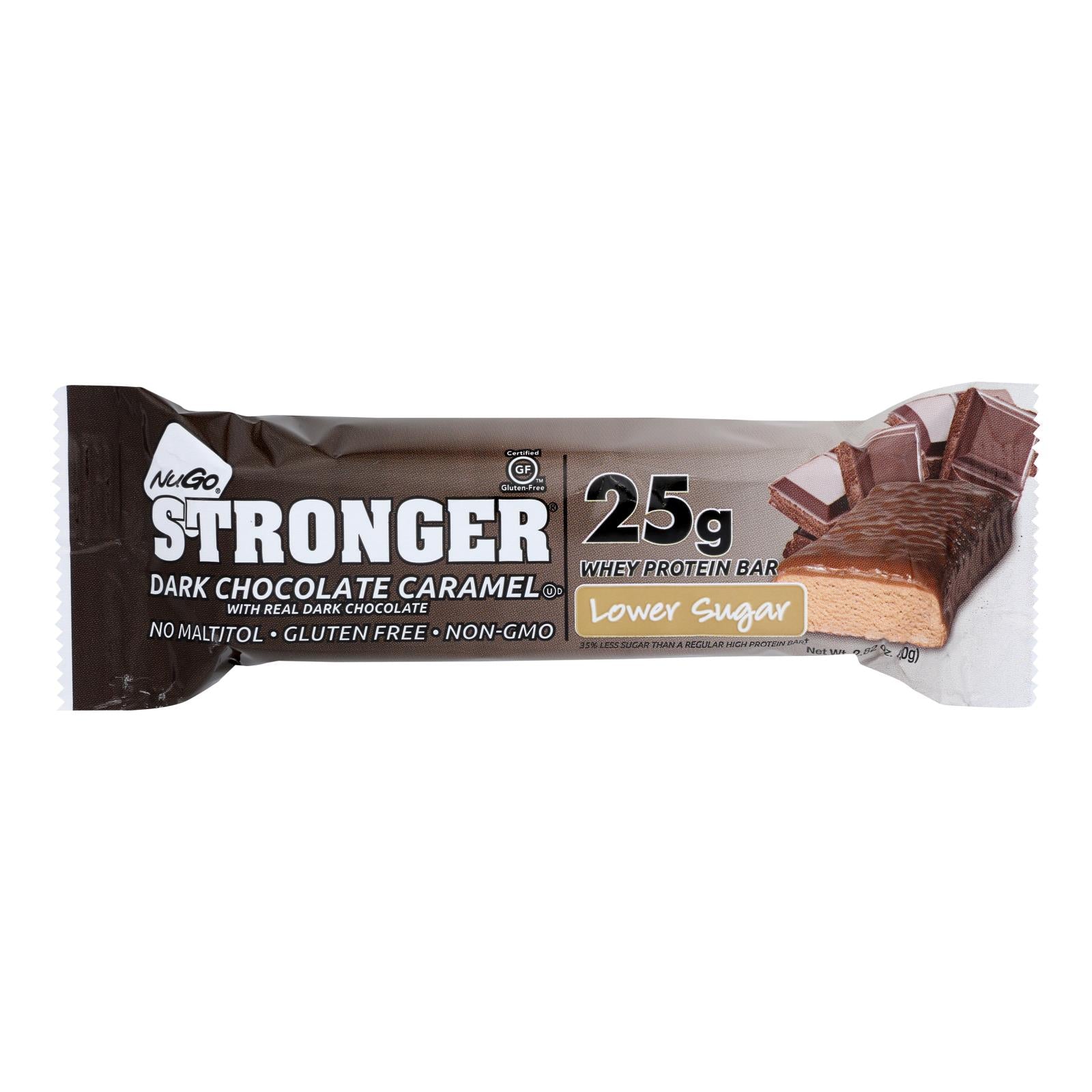 NuGO Nutrition Bar - Stronger Real Dark Chocolate - 2.82 oz - Case of 12