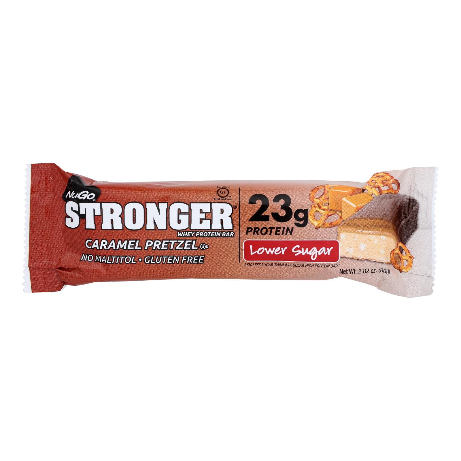 NuGO Nutrition Bar - Stronger Caramel Pretzel - 2.82 oz - Case of 12