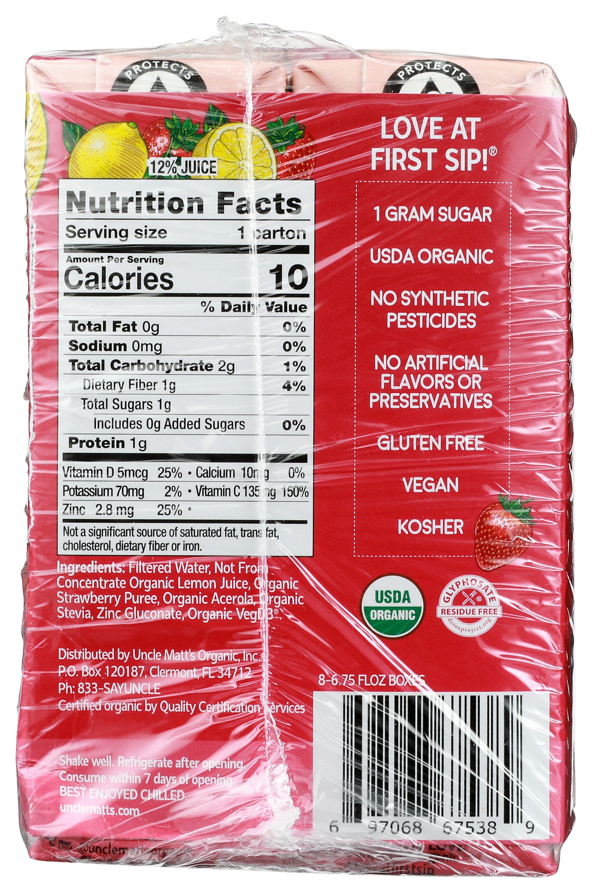 UNCLE MATTS ORGANIC JUICE BOX STRW LEMN 8PK - Case of 4