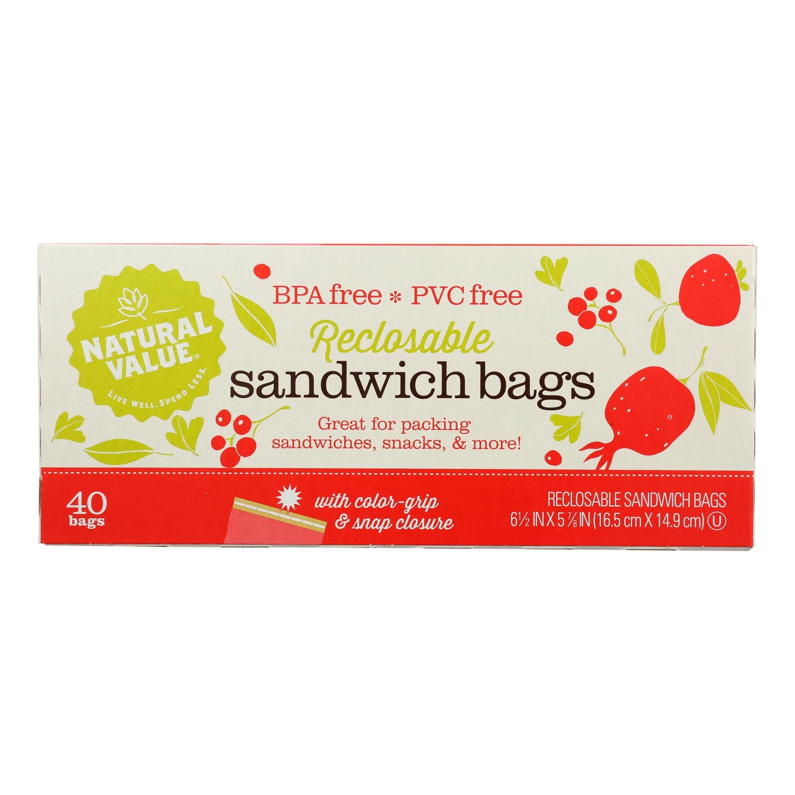 Natural Value - Sandwich Bags Reclosable - Case Of 12 - 40 Ct