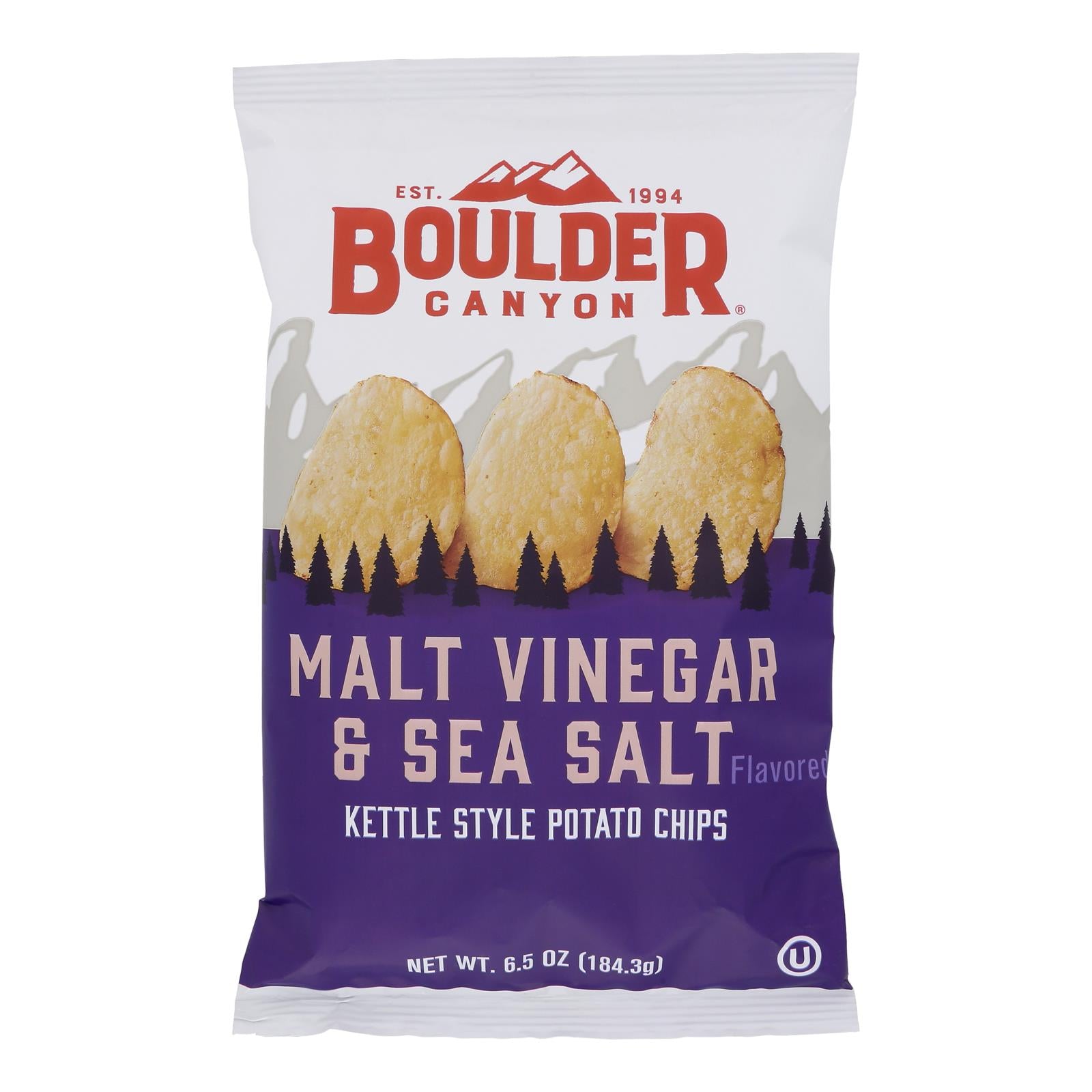 Boulder Canyon Natural Foods Kettle Cooked Chips - Malt Vinegar and Sea Salt - Case of 12 - 6.5 oz.