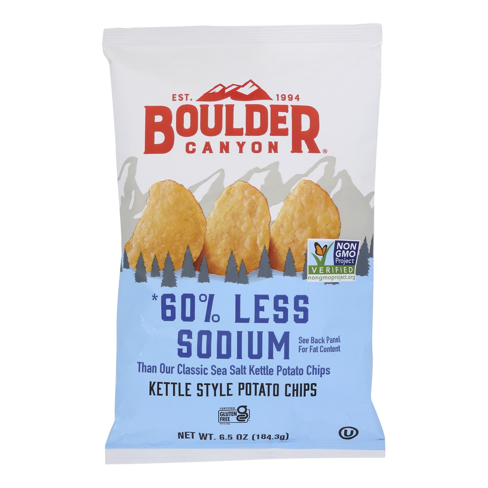 Boulder Canyon Kettle Cooked Potato Chips, 60% Lower Sodium  - Case Of 12 - 6.5 Oz