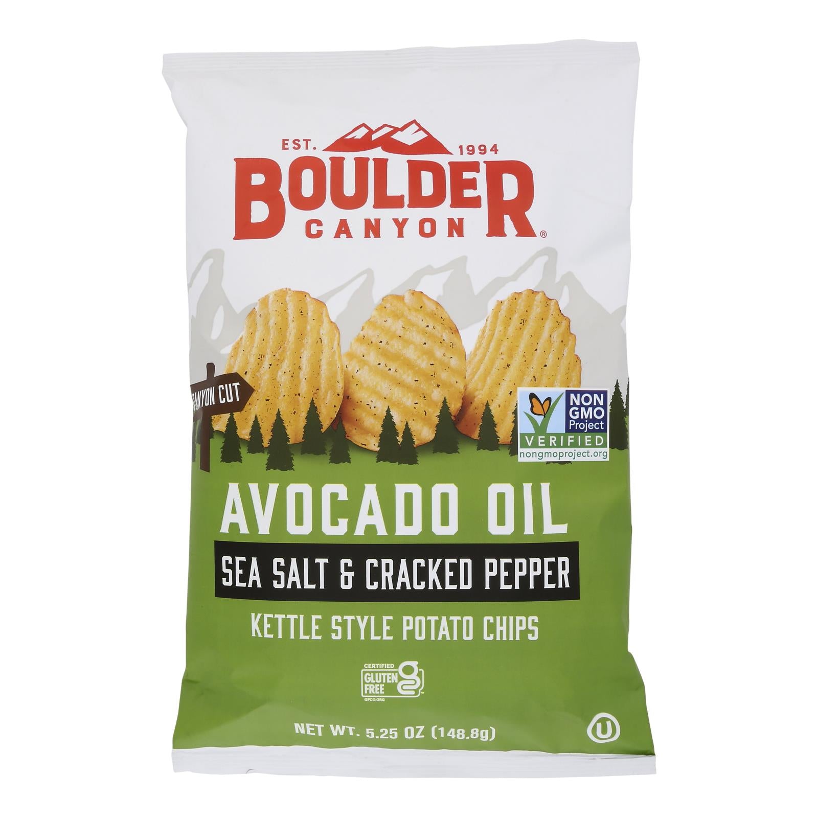 Boulder Canyon - Avocado Oil Canyon Cut Potato Chips - Sea Salt And Cracked Pepper - Case Of 12 - 5.25 Oz.